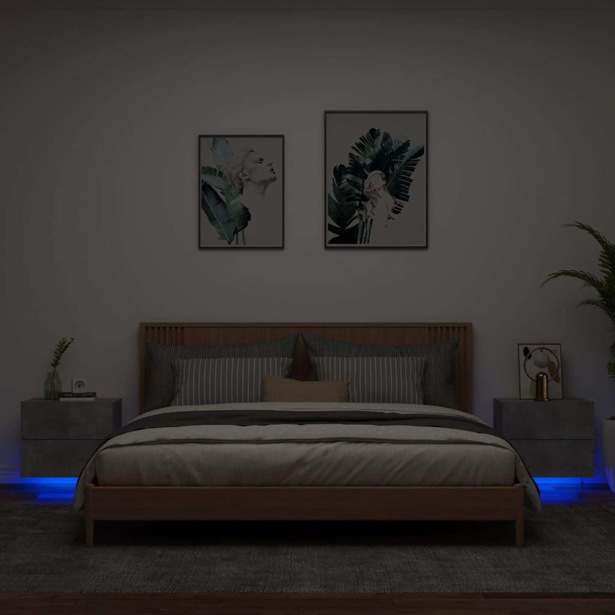 VIDAXL Tables de chevet murales avec lumieres LED 2 pcs gris beton