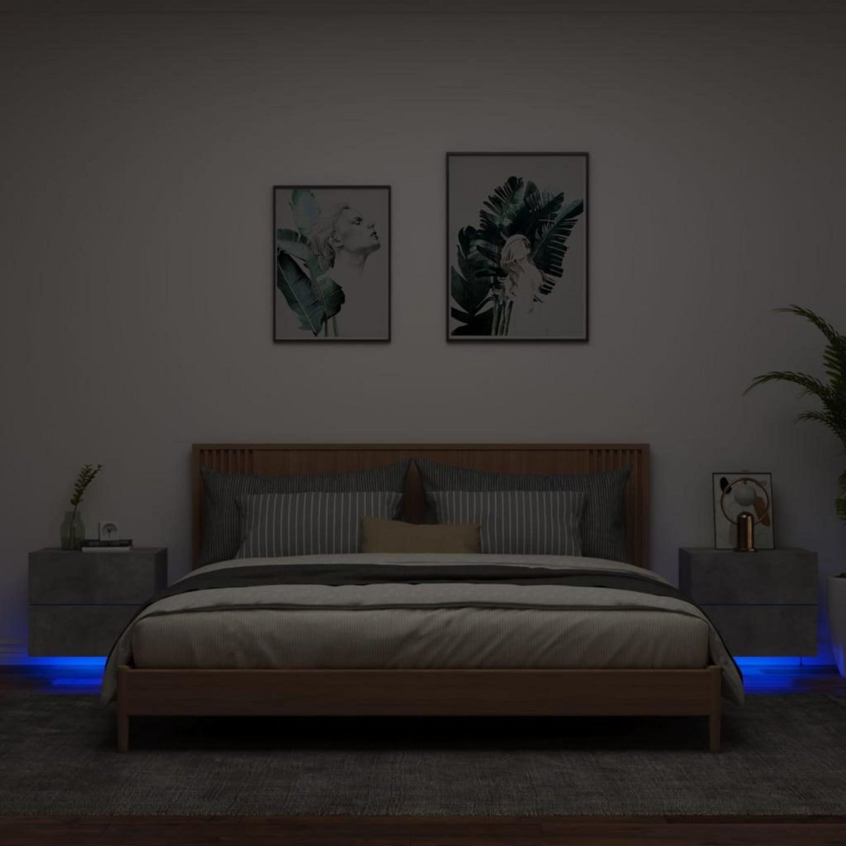 VIDAXL Tables de chevet murales avec lumieres LED 2 pcs gris beton