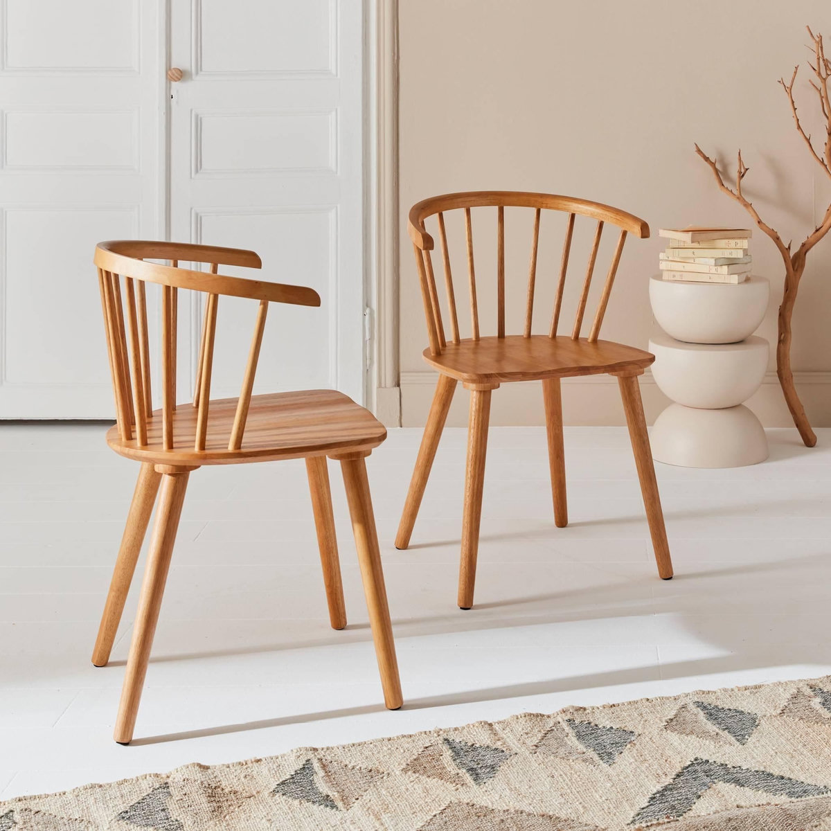 SWEEEK Lot de 2 chaises naturelles à barreaux en bois et contreplaqué. Paula. L 51 x P 53 x H 75cm