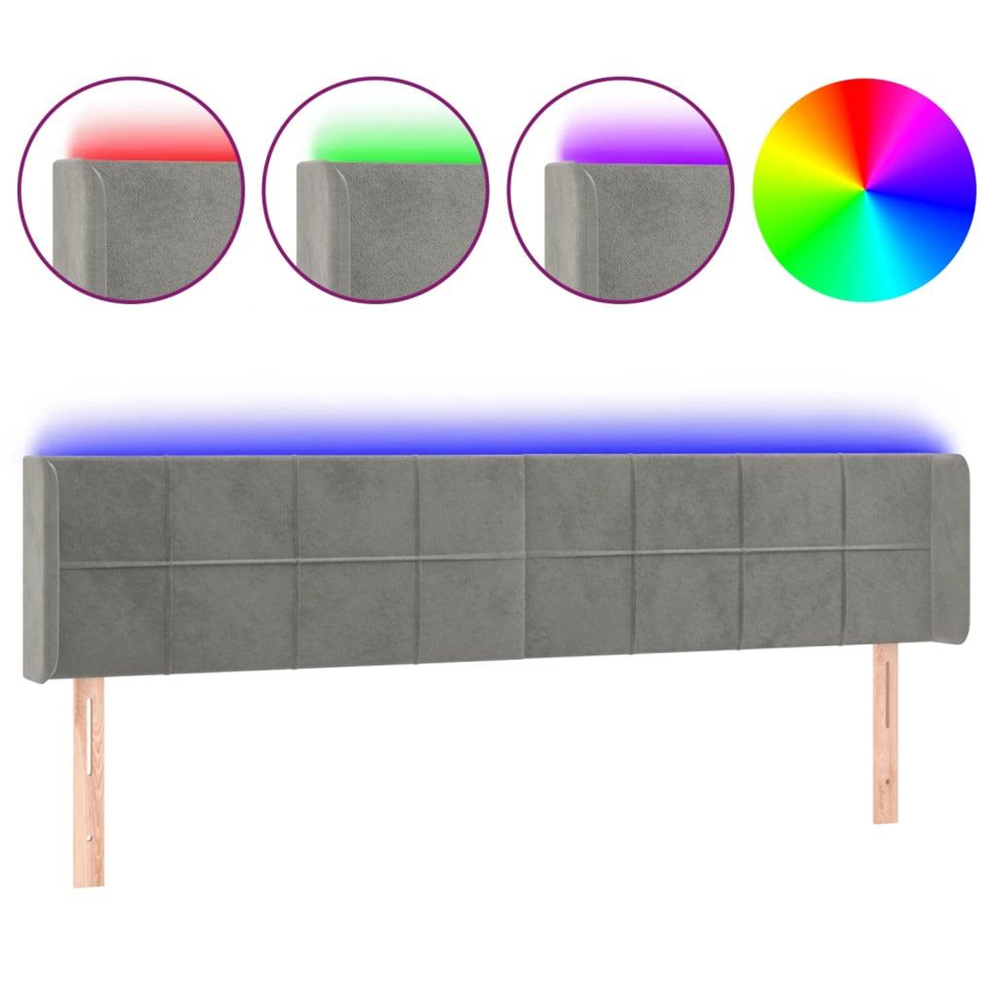 Voir la diapositive 2 : VIDAXL Tete de lit a LED Gris clair 203x16x78/88 cm Velours