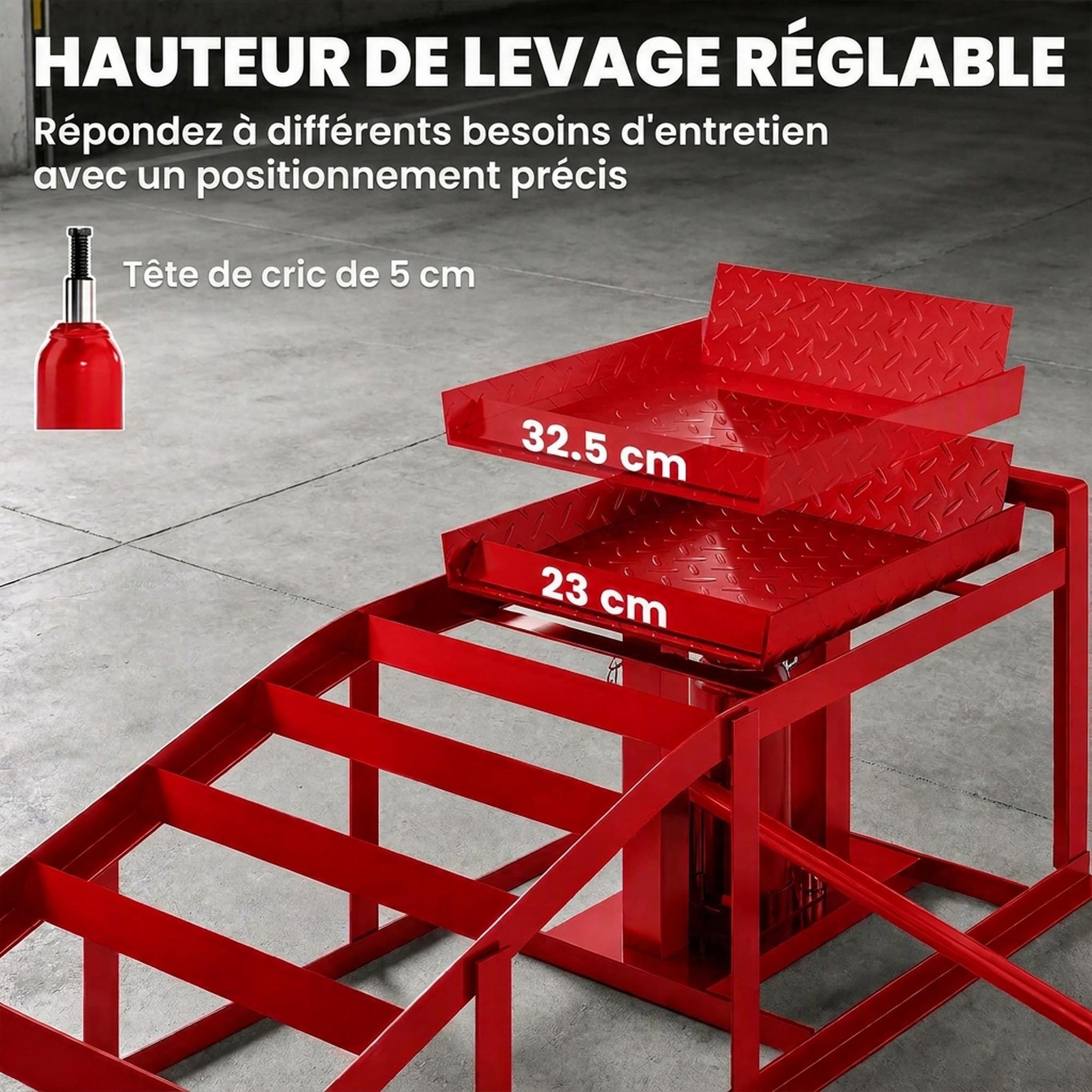 Voir la diapositive 4 : HOMCOM Lot de 2 rampes d'accès avec cric hydraulique 3T hauteur réglable