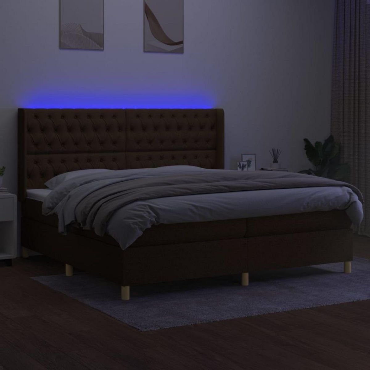 VIDAXL Sommier a lattes de lit matelas et LED Marron fonce 200x200 cm