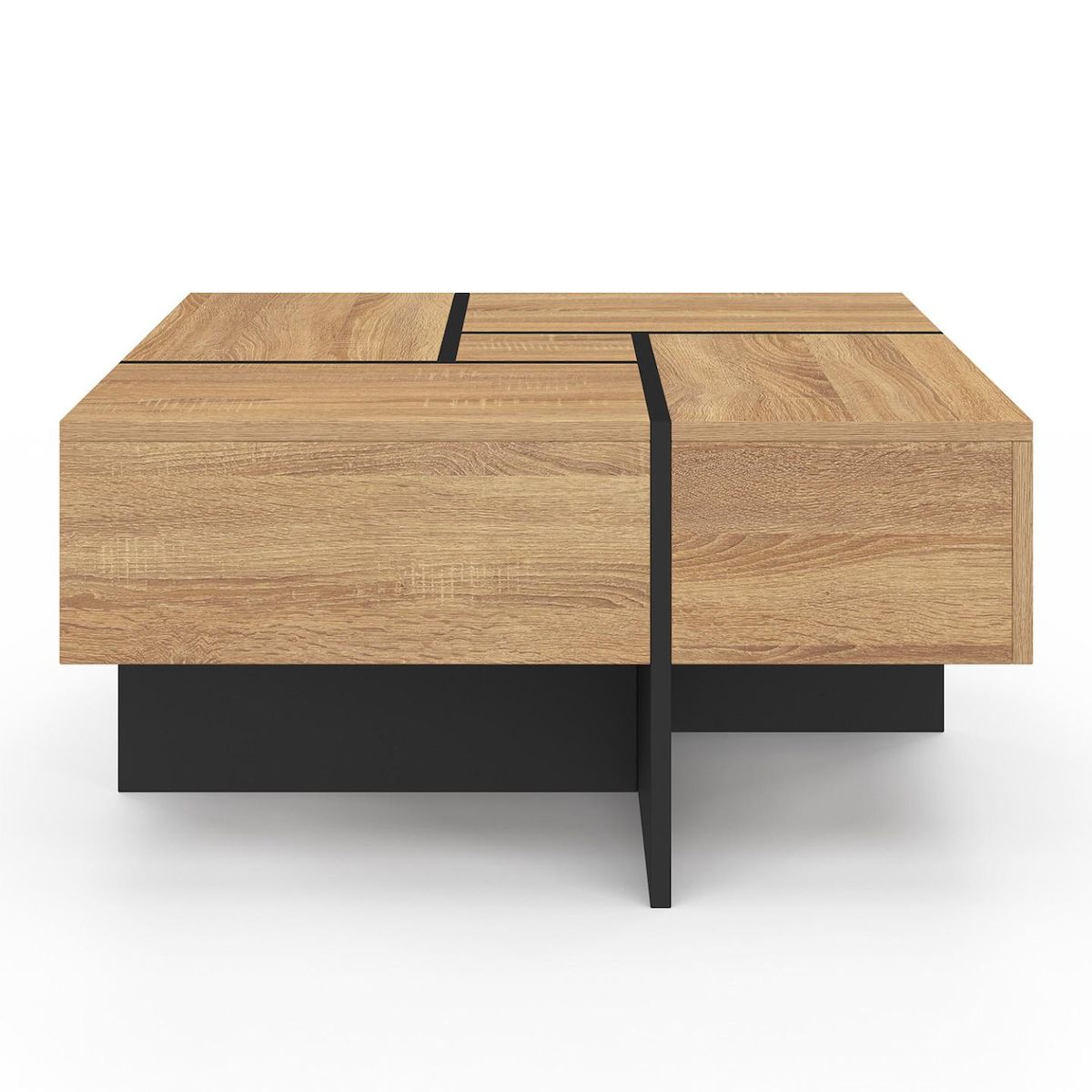 ID MARKET Table basse carrée TALIA avec tiroirs bois et noir