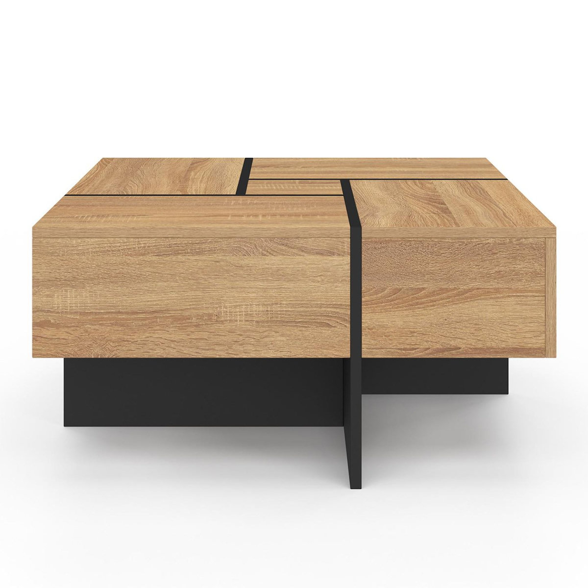 ID MARKET Table basse carrée TALIA 70 cm avec tiroirs bois et noir