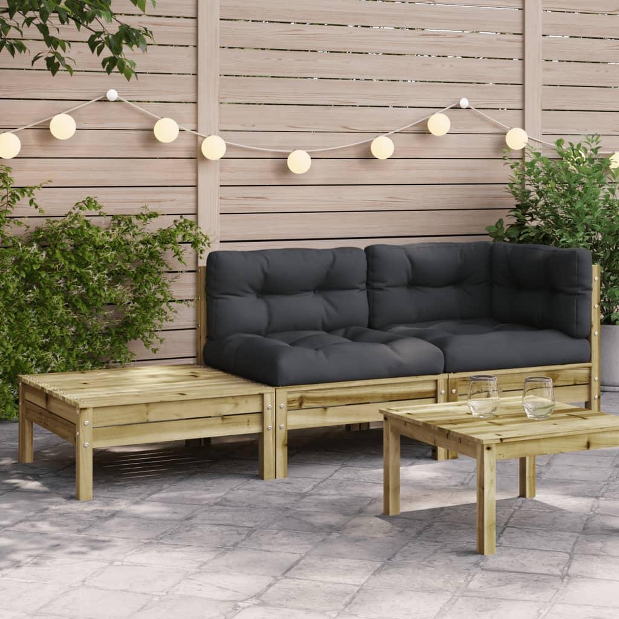 VIDAXL Canape de jardin avec coussins et repose-pied bois pin impregne