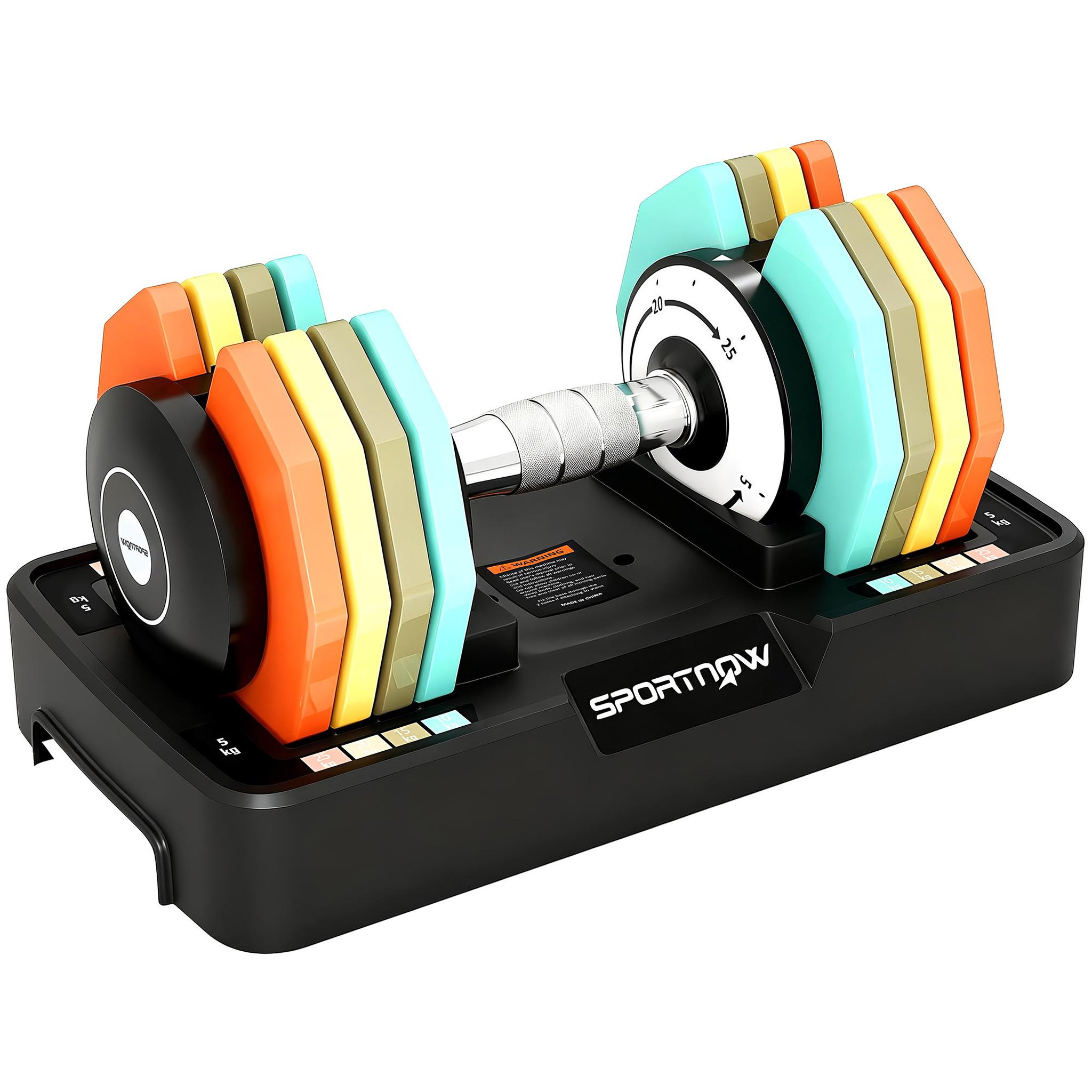 HOMCOM Haltère réglable 5kg min. 25kg max. Socle rangement inclus multicolore