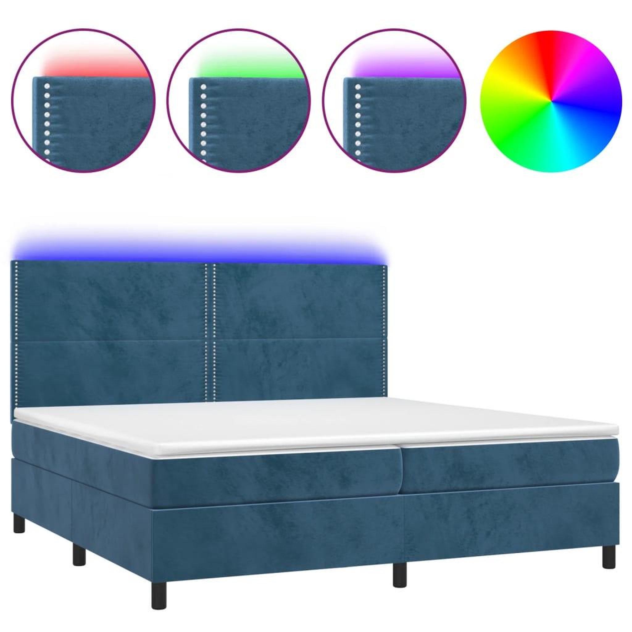 Voir la diapositive 2 : VIDAXL Sommier a lattes de lit matelas et LED Bleu fonce 200x200 cm