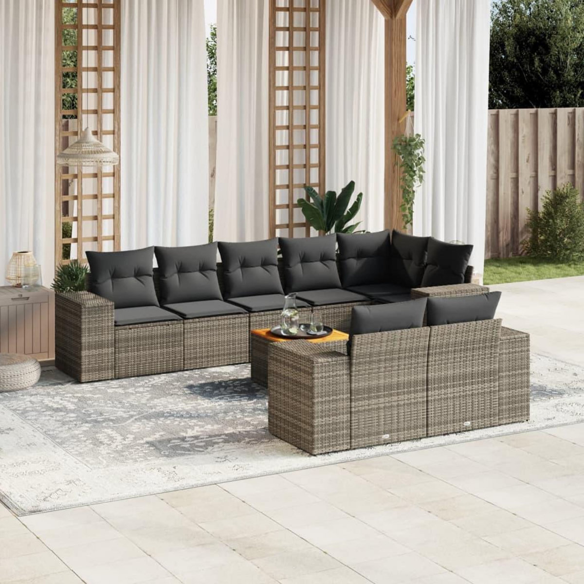 VIDAXL Salon de jardin 9 pcs avec coussins gris resine tressee