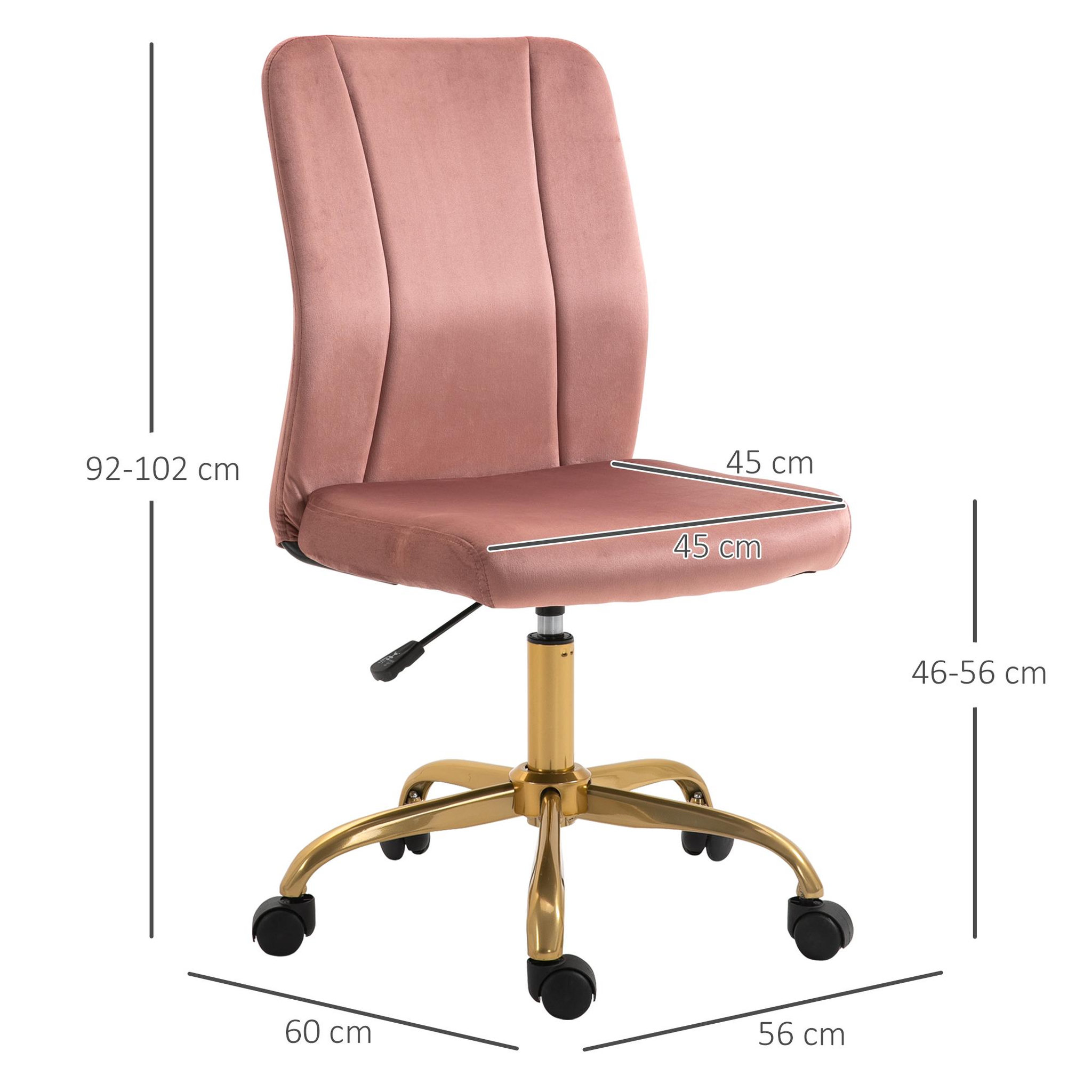 Voir la diapositive 3 : VINSETTO Vinsetto Chaise de bureau style Art déco hauteur réglable pivotante 360° piètement métal doré velours rose poudré