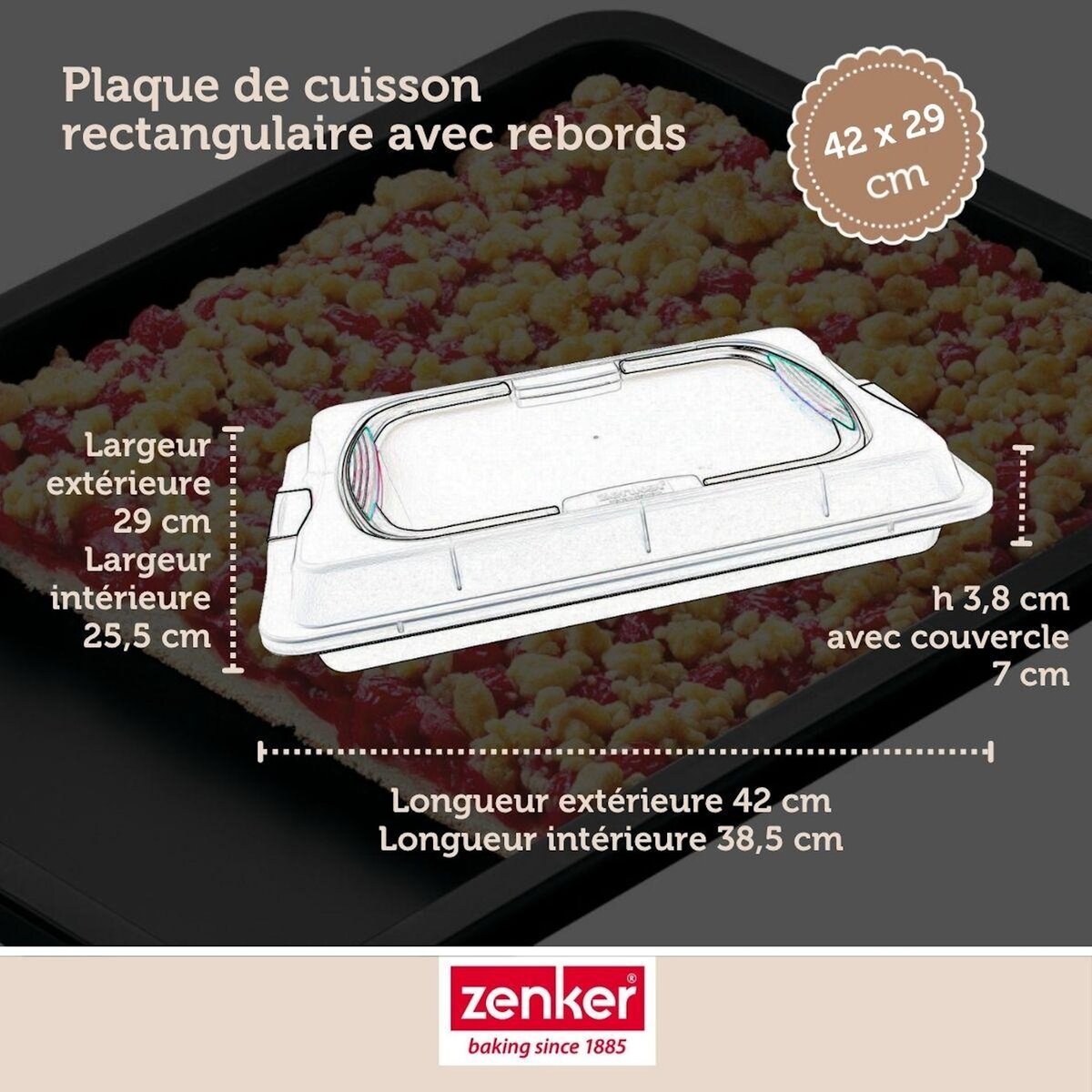 ZENKER Set pâtisserie avec plaque de cuisson 42 x 29 cm avec couvercle, 2 bols à mixer, verre mesureur et spatule Zenker