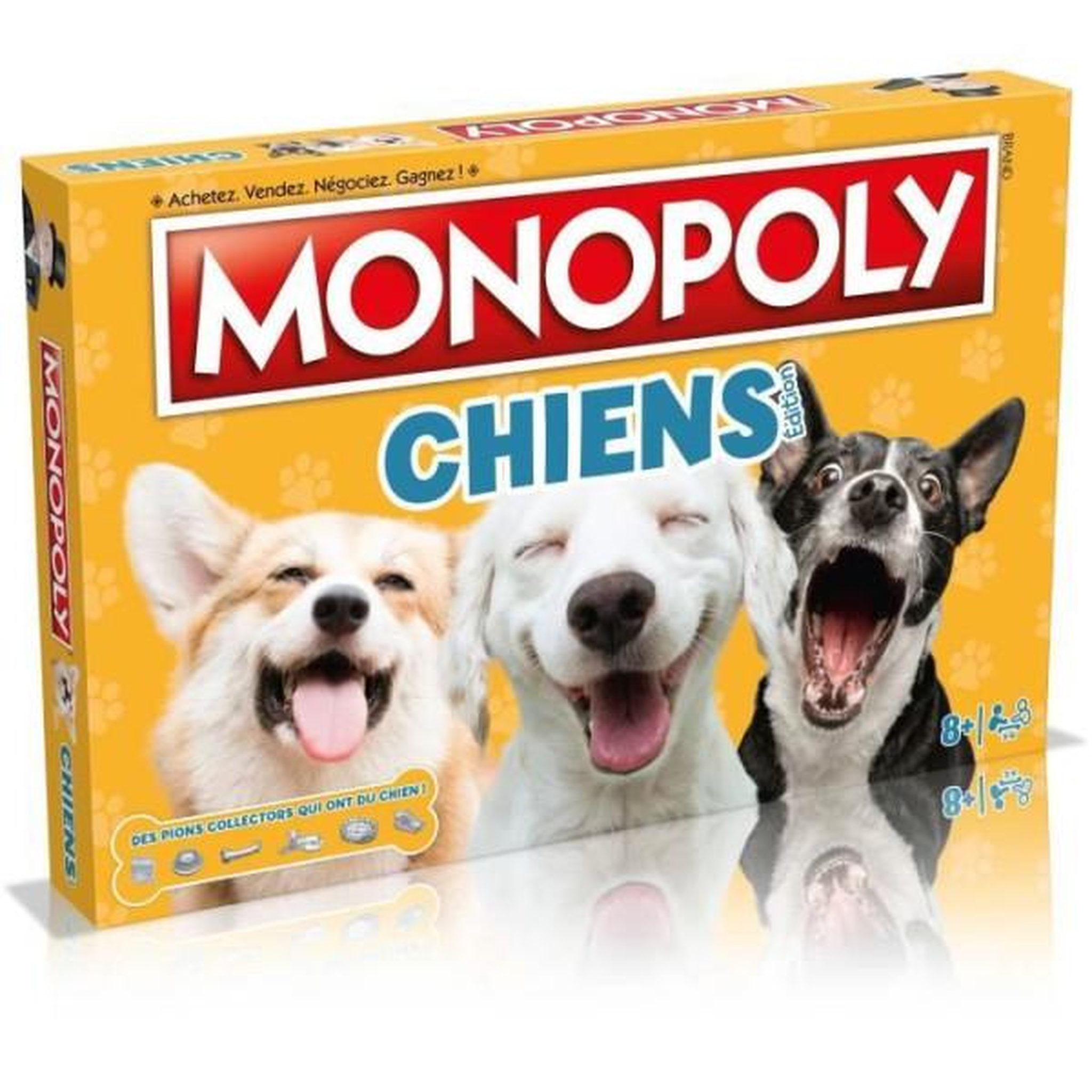 Winning Moves Monopoly chiens jeu de société, monopoly mettant en vedette les chiens de différentes races, winning moves