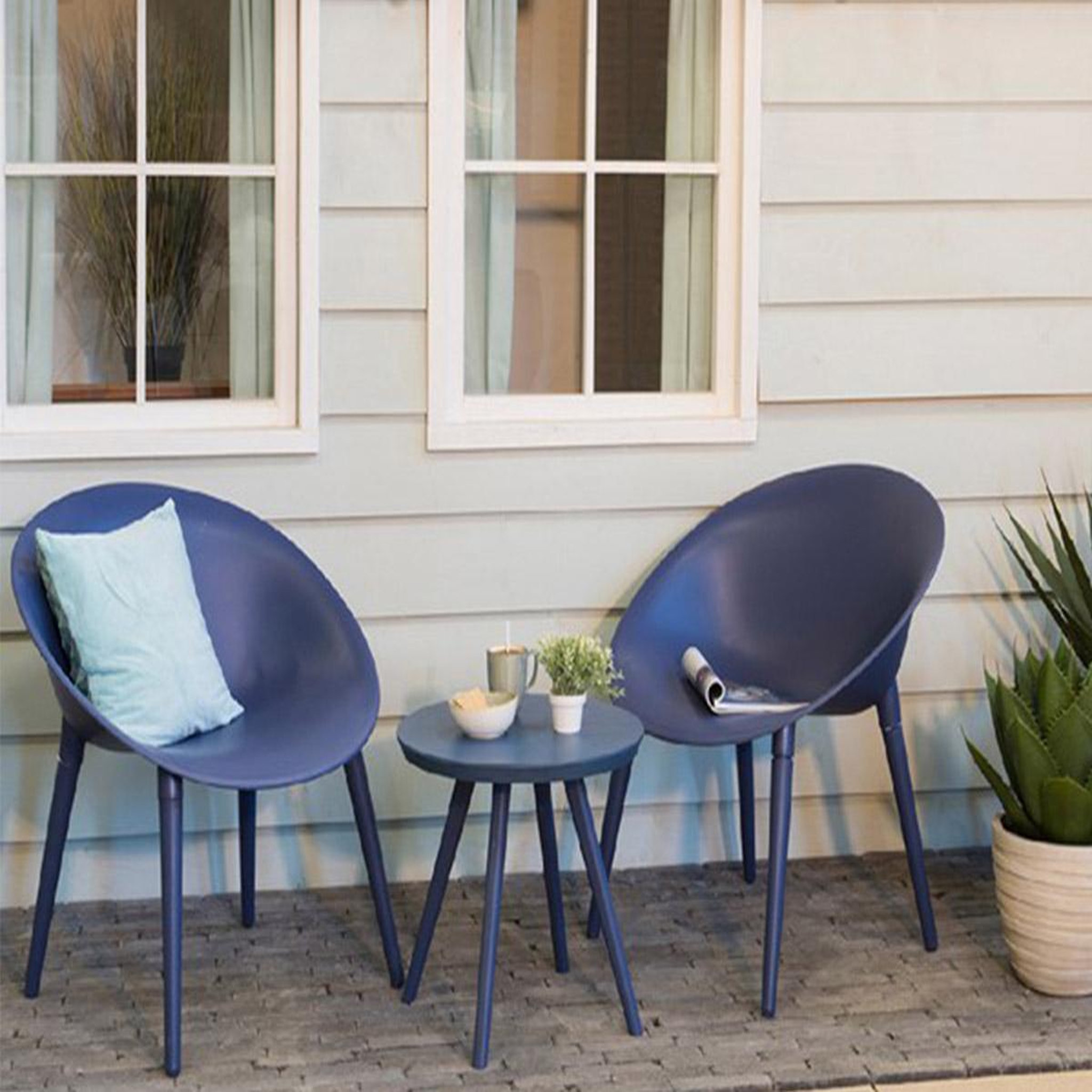 JARDIDECO Salon de jardin en plastique marbella bleu - jardideco