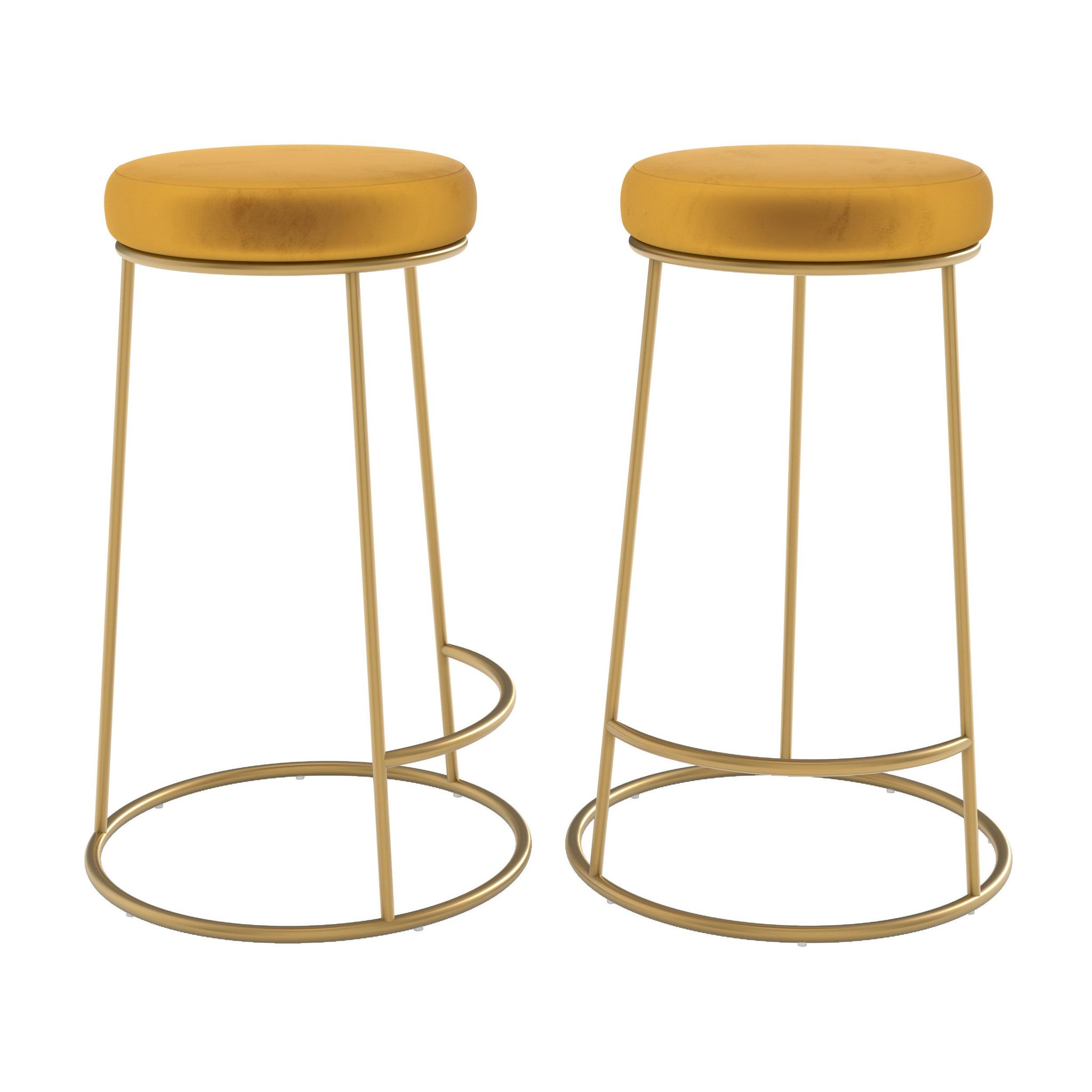 MAISON PAVANE Lot de 2 tabourets pour îlot central 63 cm en velours jaune curry-kendal