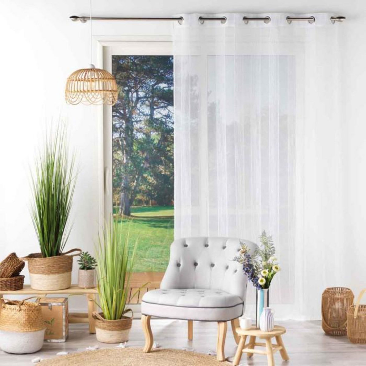 Paris Prix Rideau Voilage à Œillets  Elizeon  140x280cm Blanc