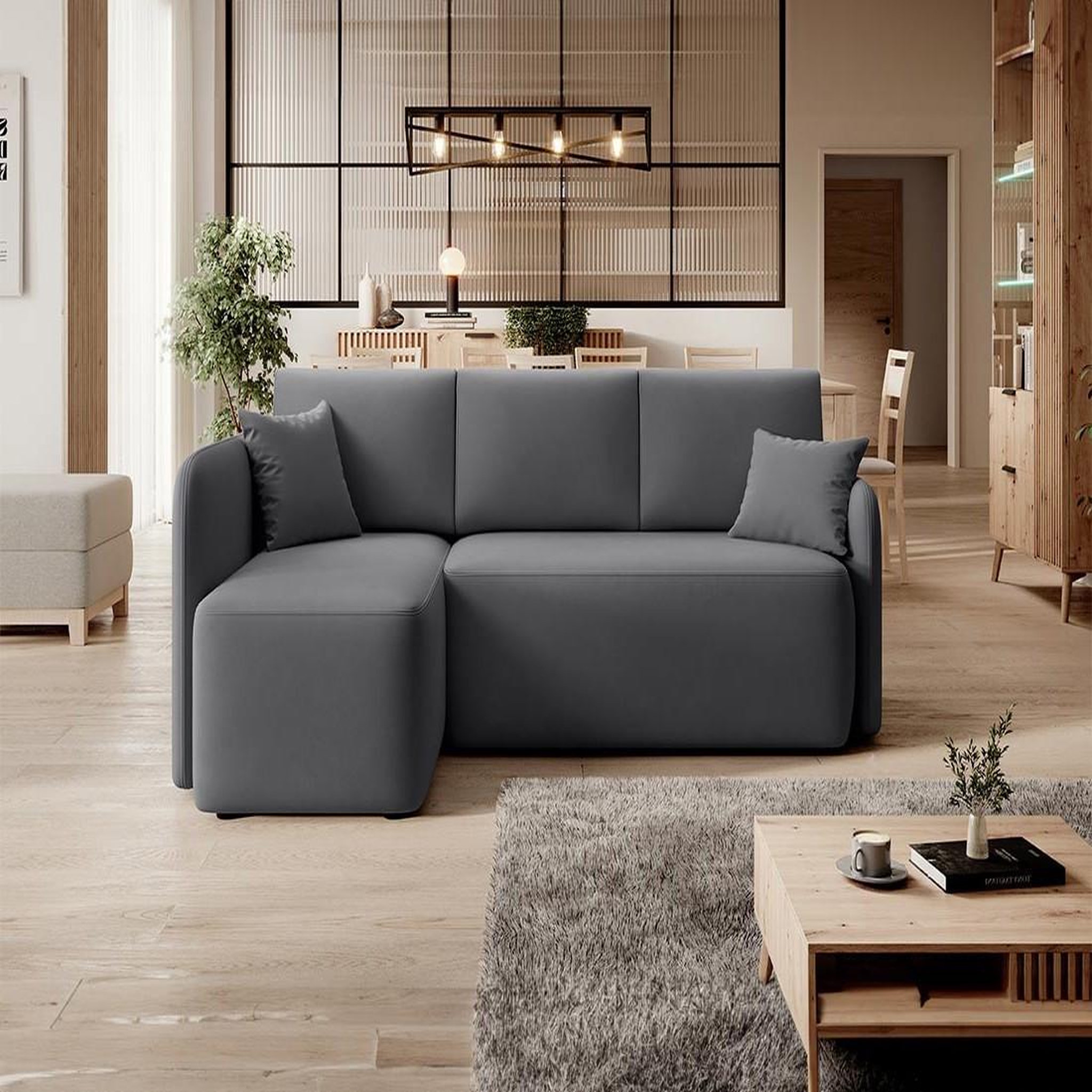 Voir la diapositive 1 : BEST MOBILIER Suzie - canapé d'angle gauche 4 places convertible avec coffre en velours