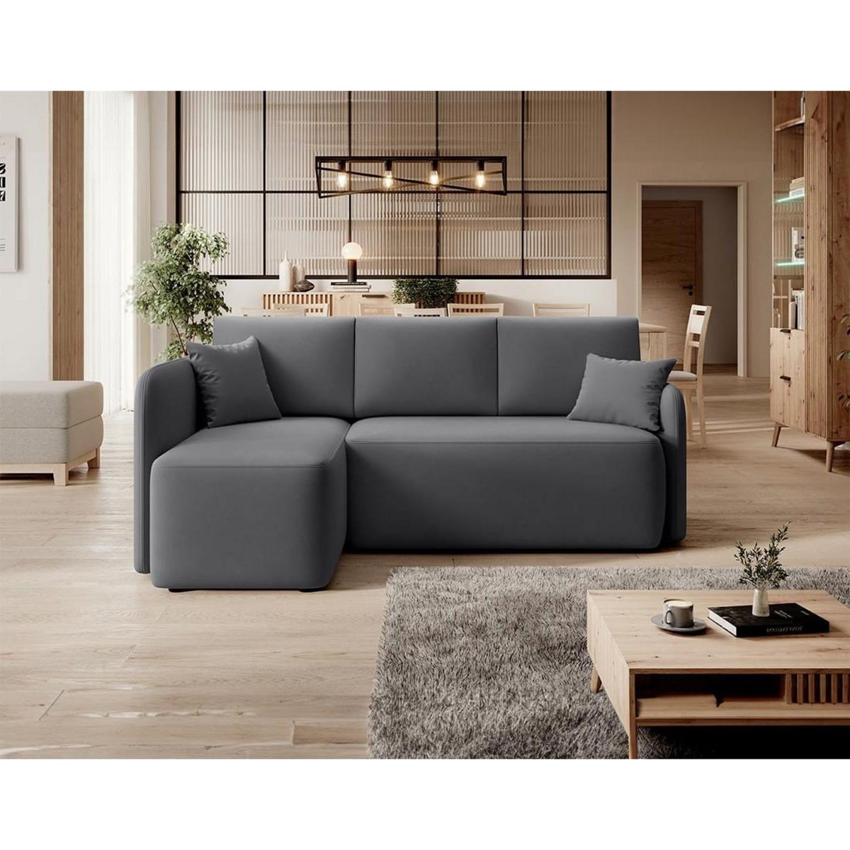 BEST MOBILIER Suzie - canapé d'angle gauche 4 places convertible avec coffre en velours