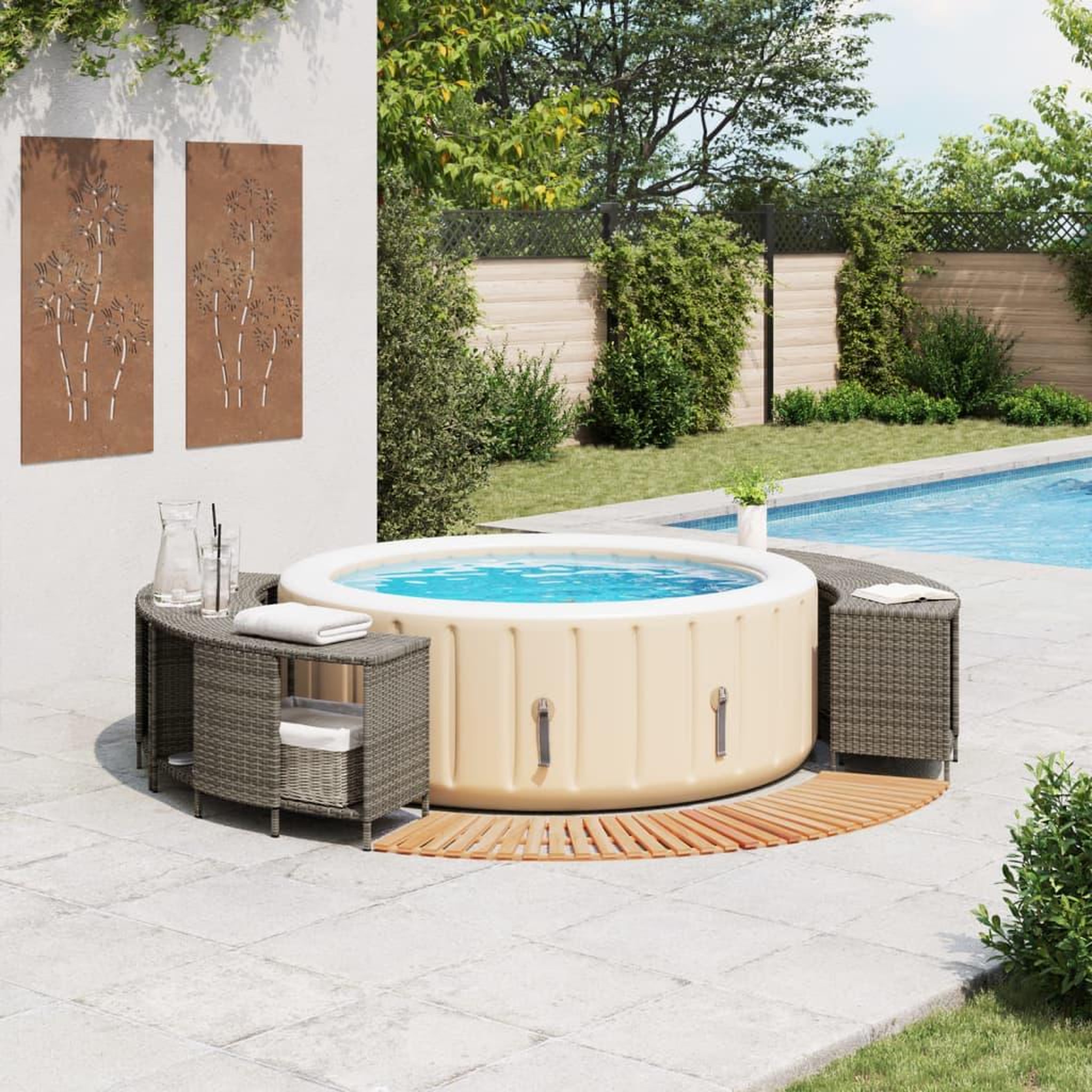 Voir la diapositive 2 : VIDAXL Cadre de bain a remous gris resine tressee bois massif d'acacia