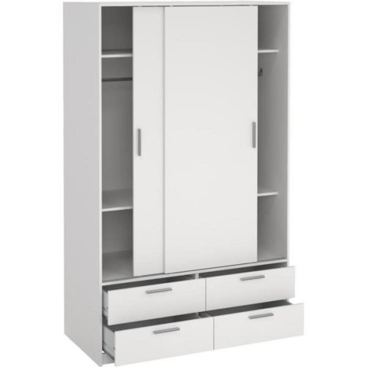 MARKET24 Armoire - Blanc mat - 2 portes coulissantes - 4 tiroirs - L121,2 x P60,25 x H200 cm - ONTARIO