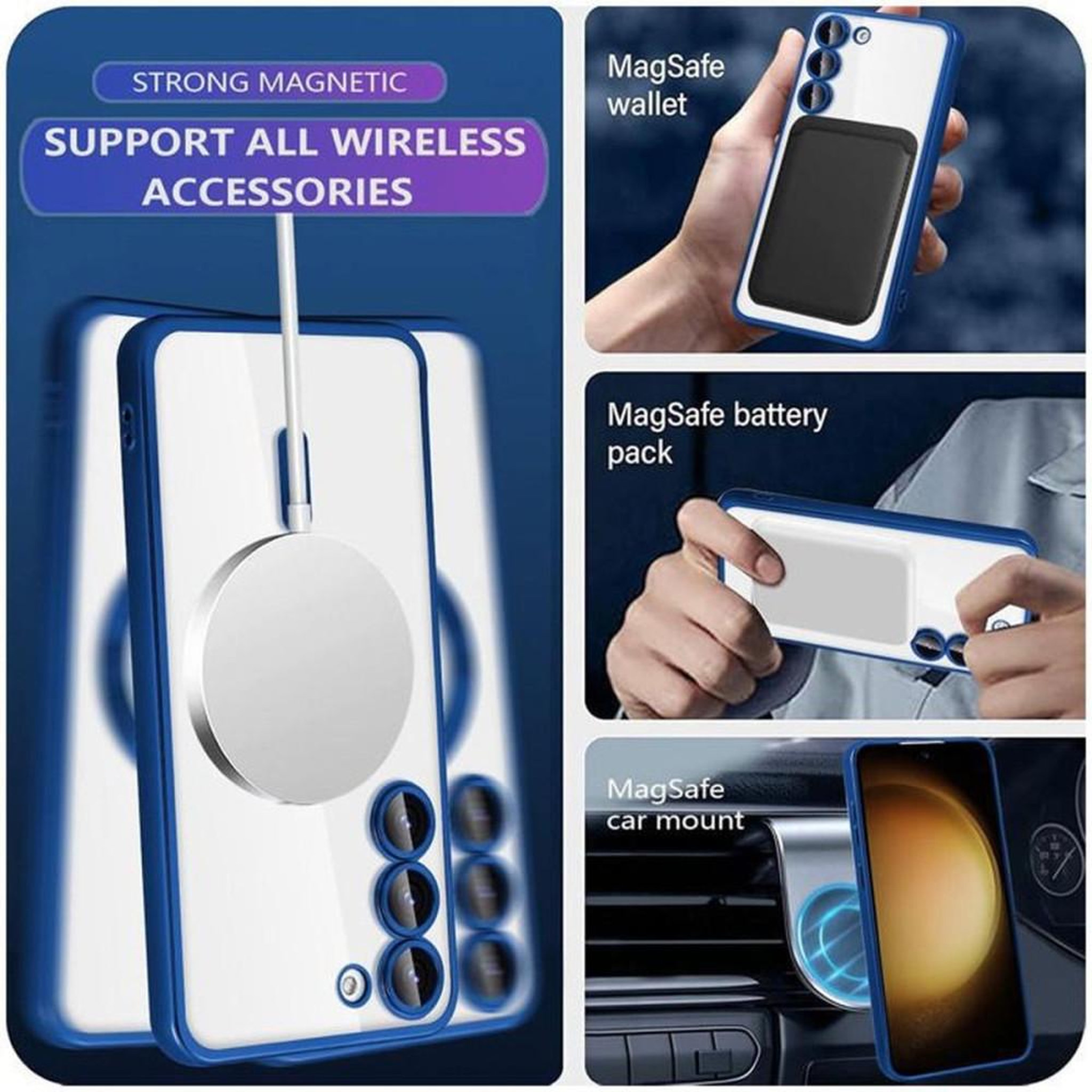 Voir la diapositive 4 : Coque Smartphone ultra-fine bleue pour Samsung Galaxy S24 (6,2 pouces), finition magnétique métallisée, anti-choc avec protection complète des objectifs et rebords relevés