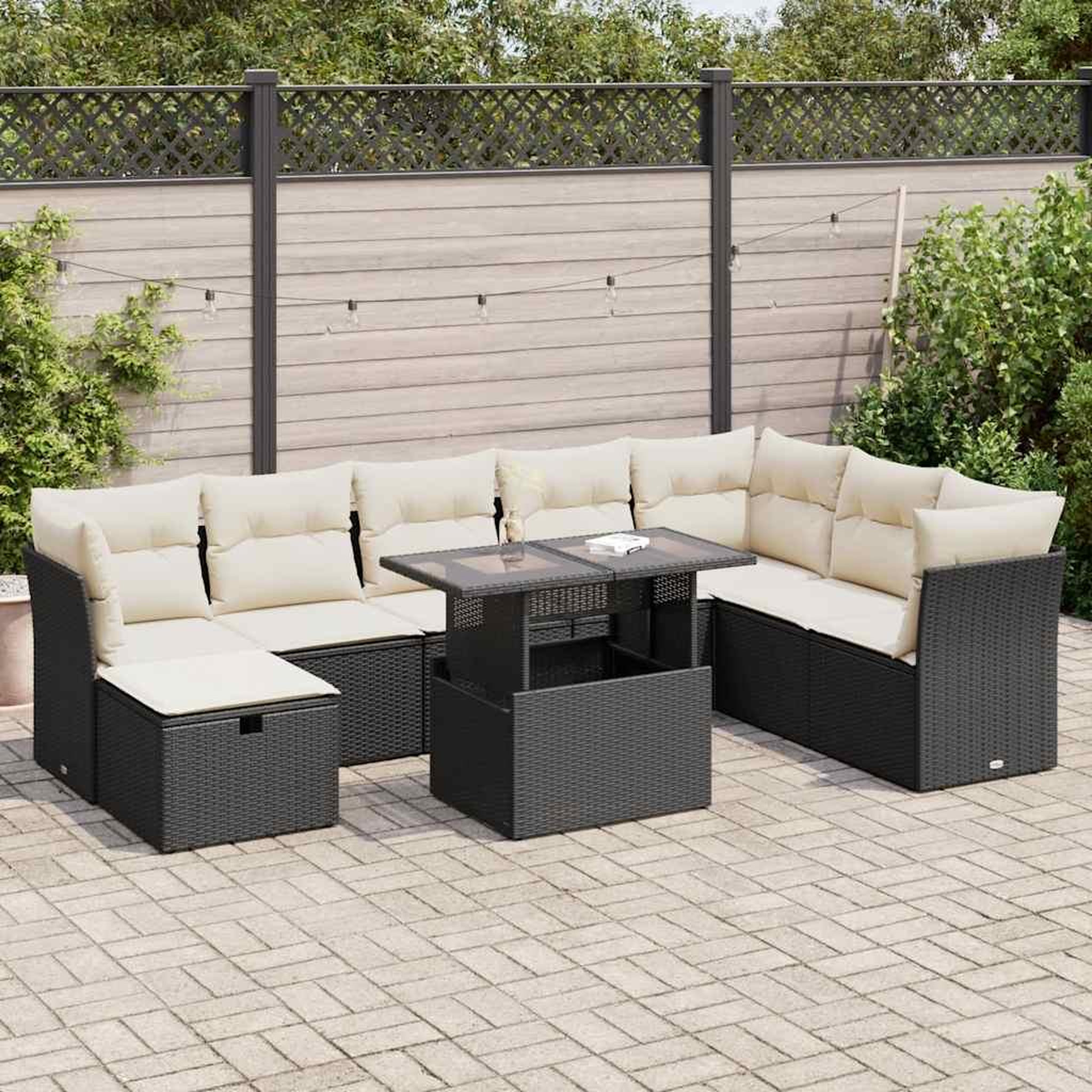 VIDAXL Salon de jardin 9 pcs avec coussins noir resine tressee
