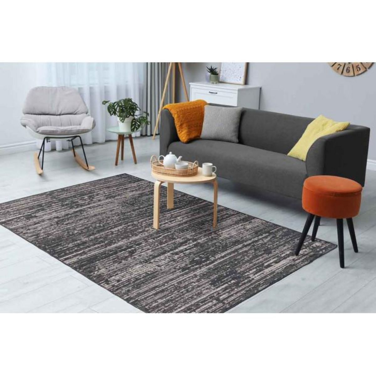 Paris Prix Tapis Tissé à Poils Plats Vintage  Kalevi  Gris