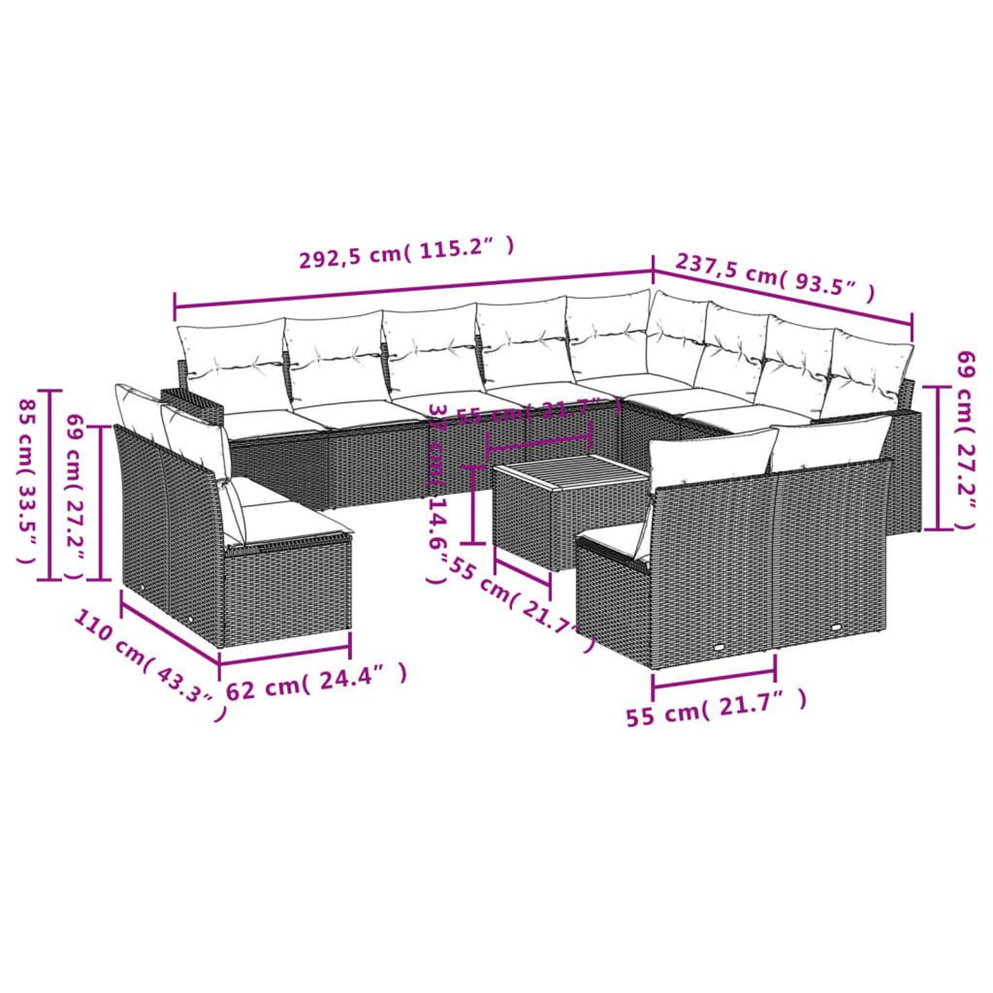 Voir la diapositive 6 : VIDAXL Salon de jardin avec coussins 13 pcs gris resine tressee