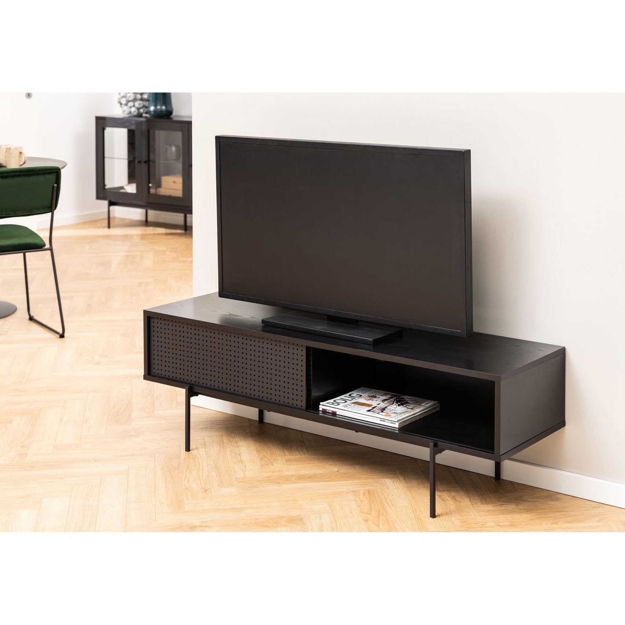 Voir la diapositive 6 : TOILINUX Meuble tv en mdf et métal avec 1 porte coulissante - noir