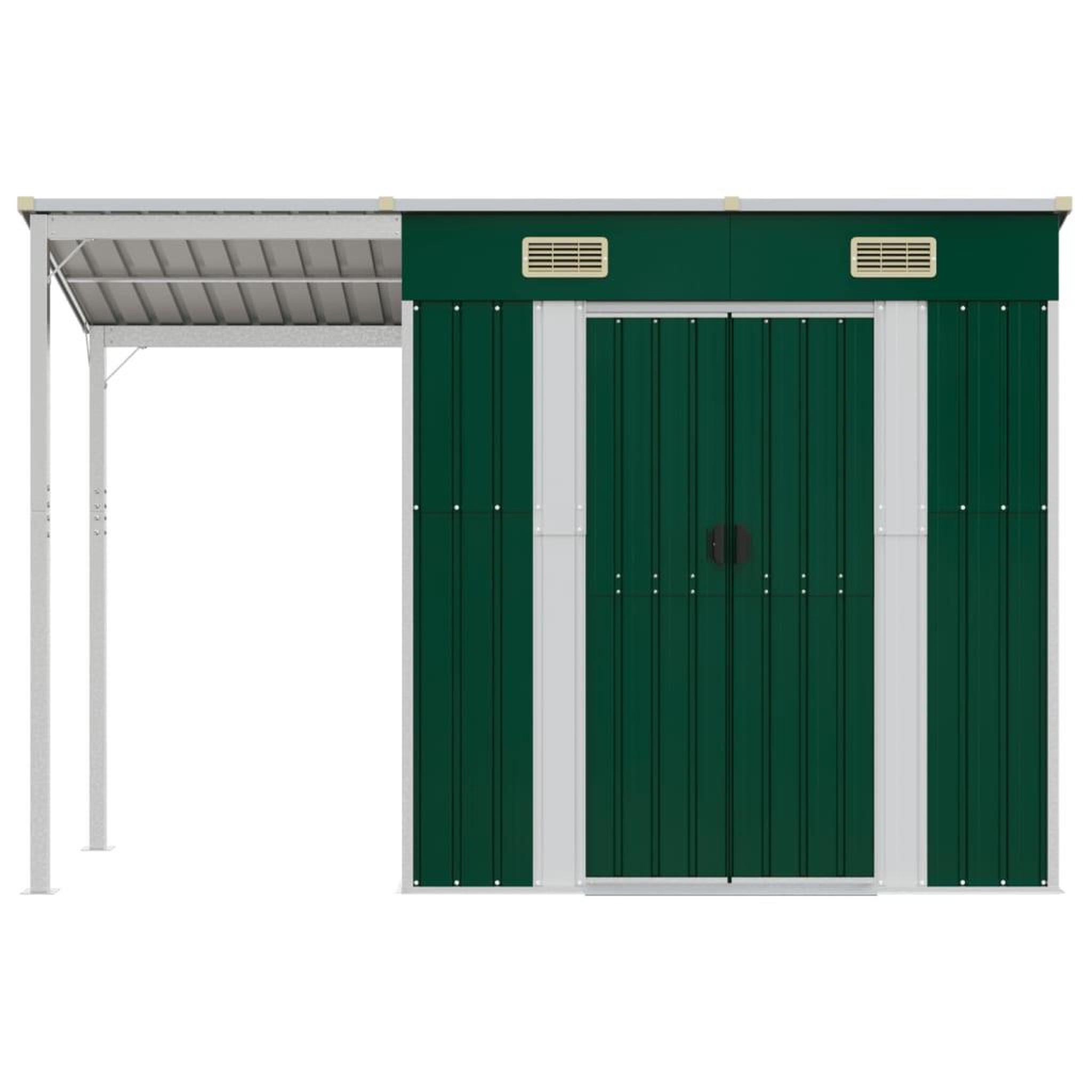 Voir la diapositive 3 : VIDAXL Abri de jardin avec toit prolonge vert 277x110,5x181 cm acier
