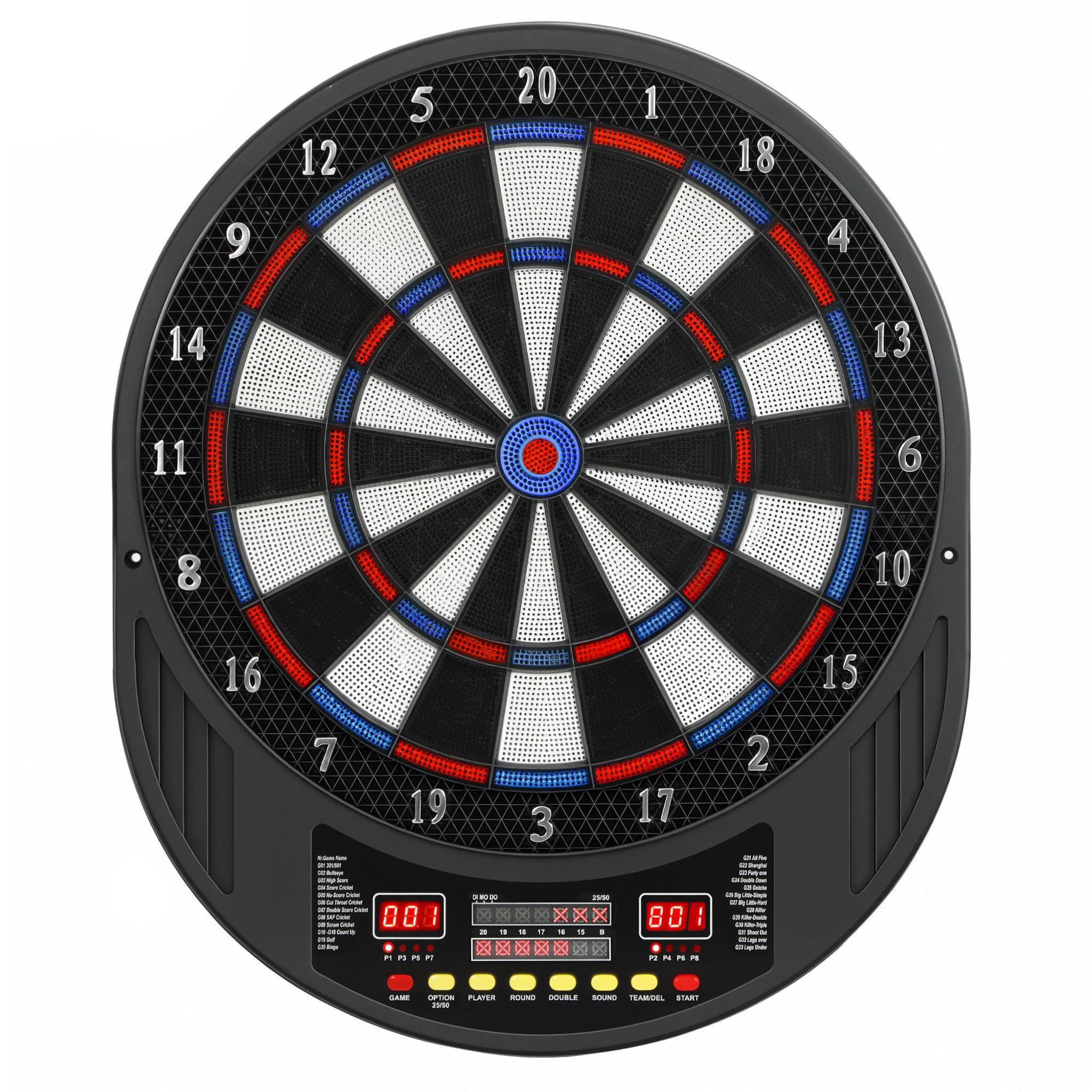 HOMCOM Cible jeu de fléchettes électronique 33 jeux 202 variations jusqu'à 8 joueurs