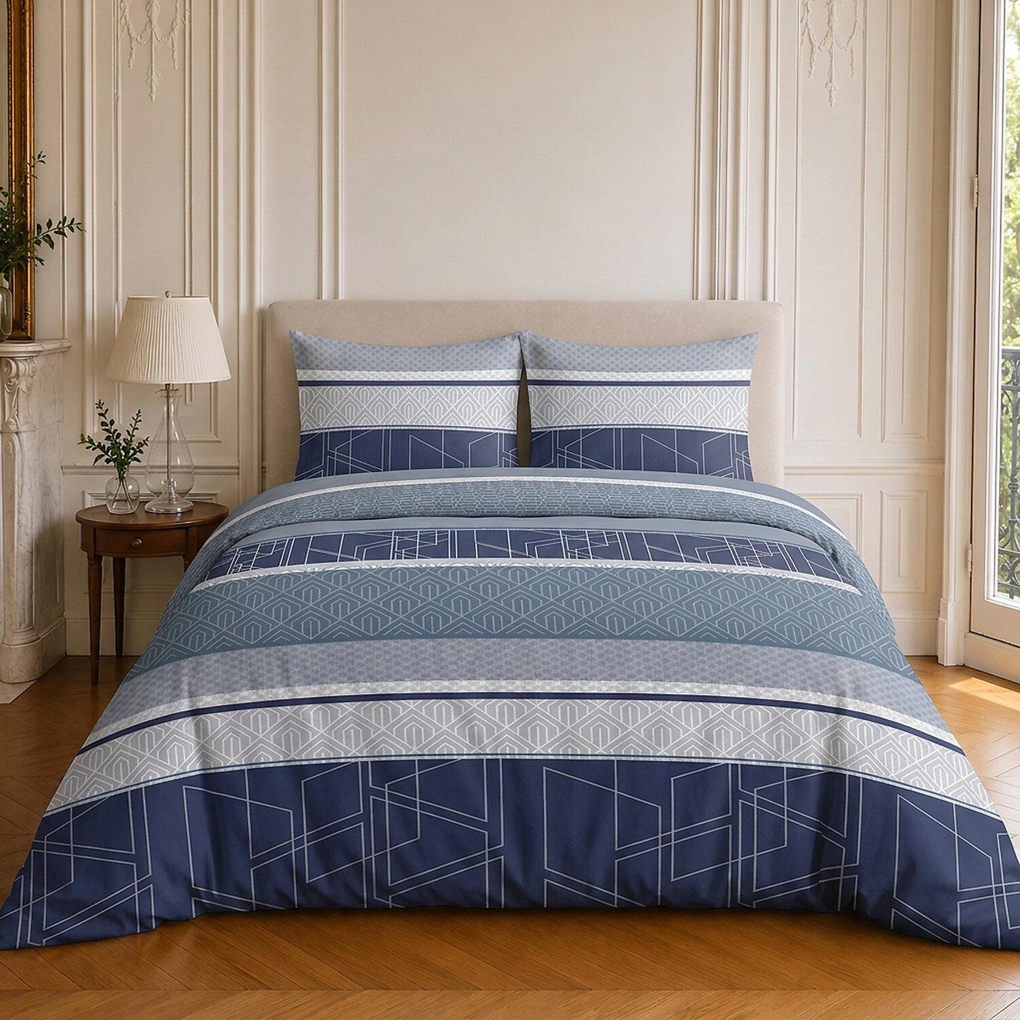 Voir la diapositive 1 : Home collection Parure housse de couette imprimée 100% coton 57 fils - ulysse