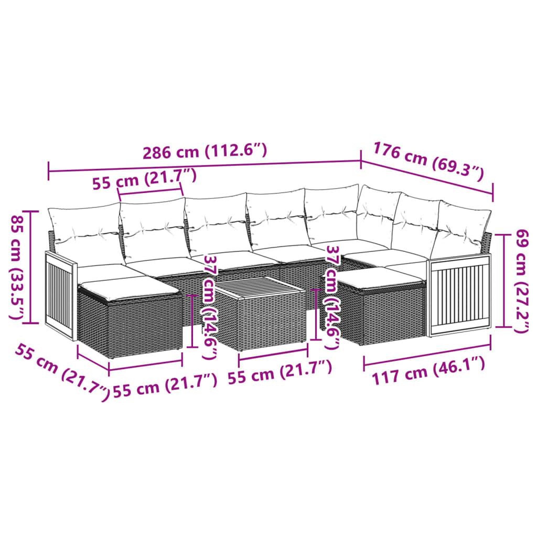 Voir la diapositive 6 : VIDAXL Salon de jardin 10 pcs avec coussins noir resine tressee