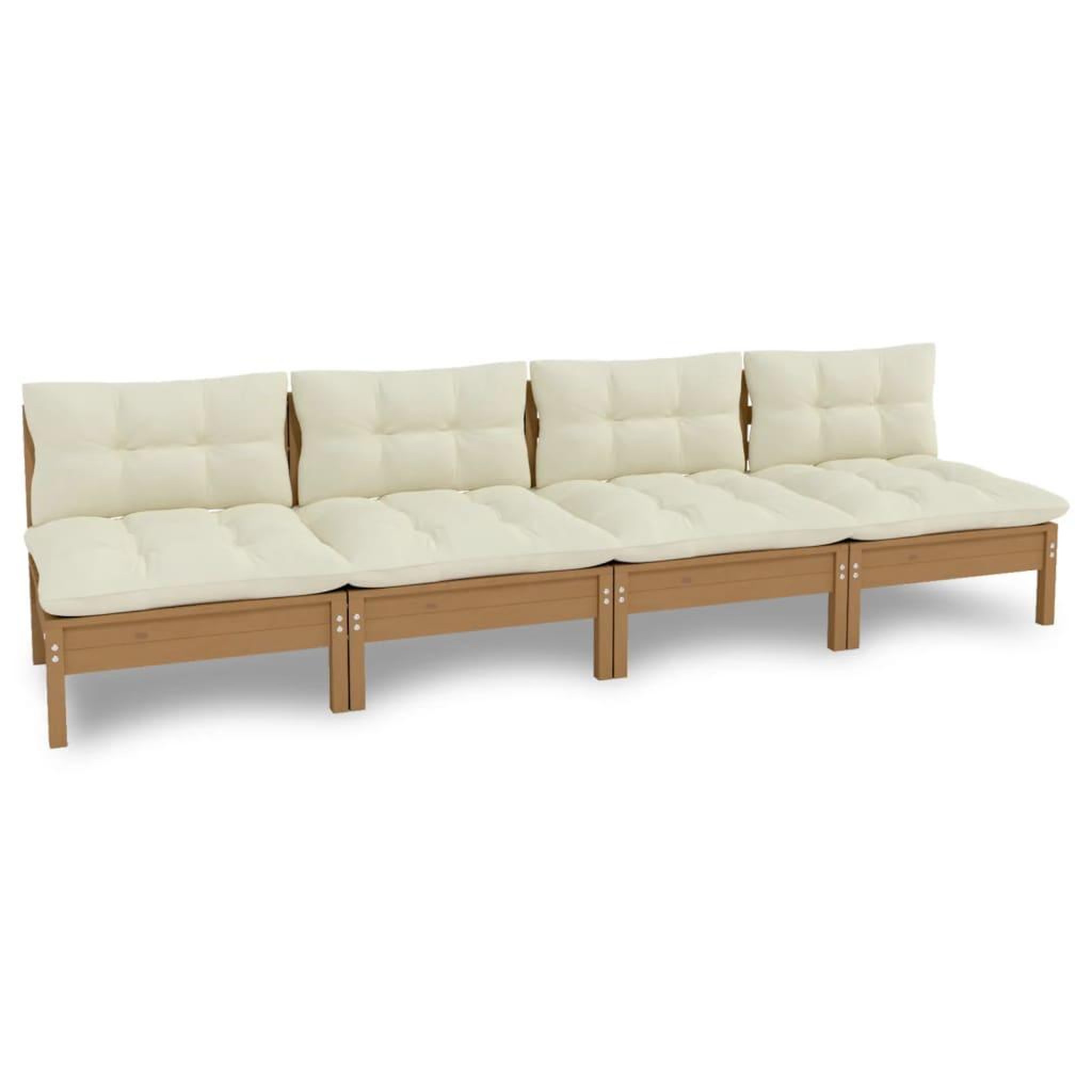 Voir la diapositive 2 : VIDAXL Canape 4 places de jardin et coussins creme Bois de pin solide