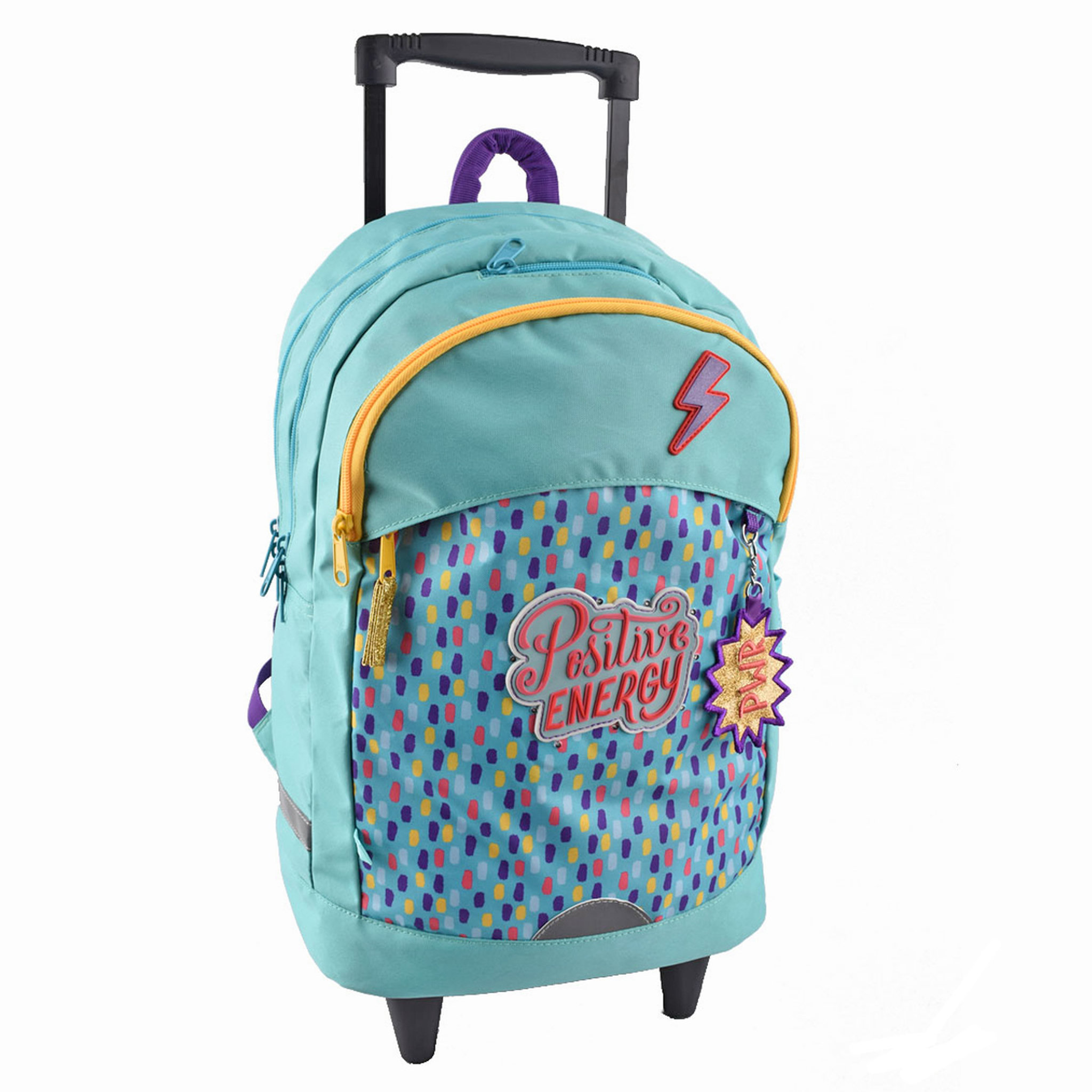 Voir la diapositive 3 : AUCHAN Sac à dos à roulettes bleu POSITIVE ENERGY avec leds