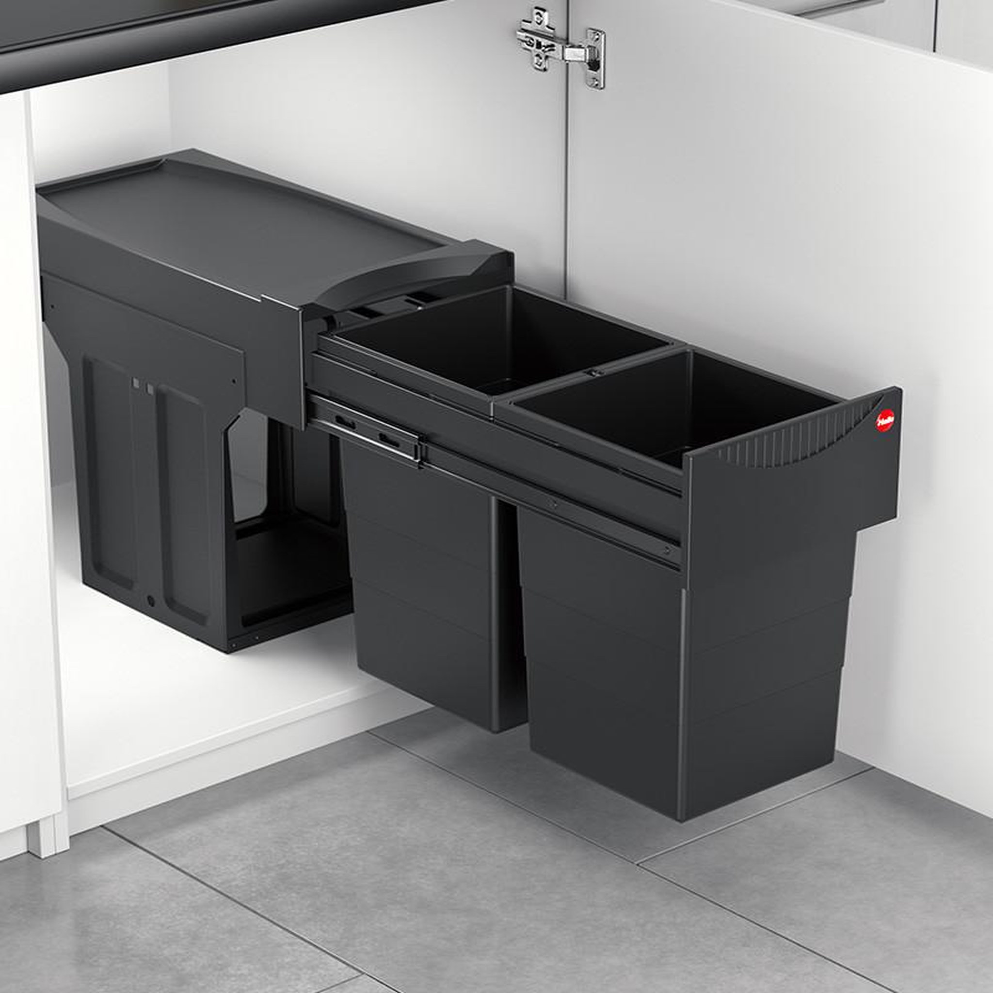 Voir la diapositive 3 : HAILO Poubelle tri sélectif 2 bacs encastrable 30l (15+15) hailo tandem black edition