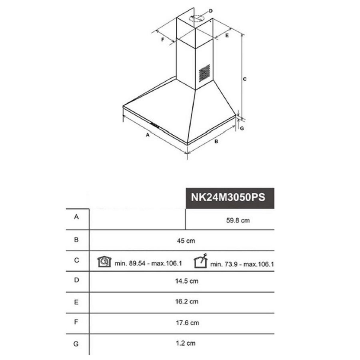 Samsung Hotte décorative murale 60cm 73db 512m3/h inox - NK24M3050PS