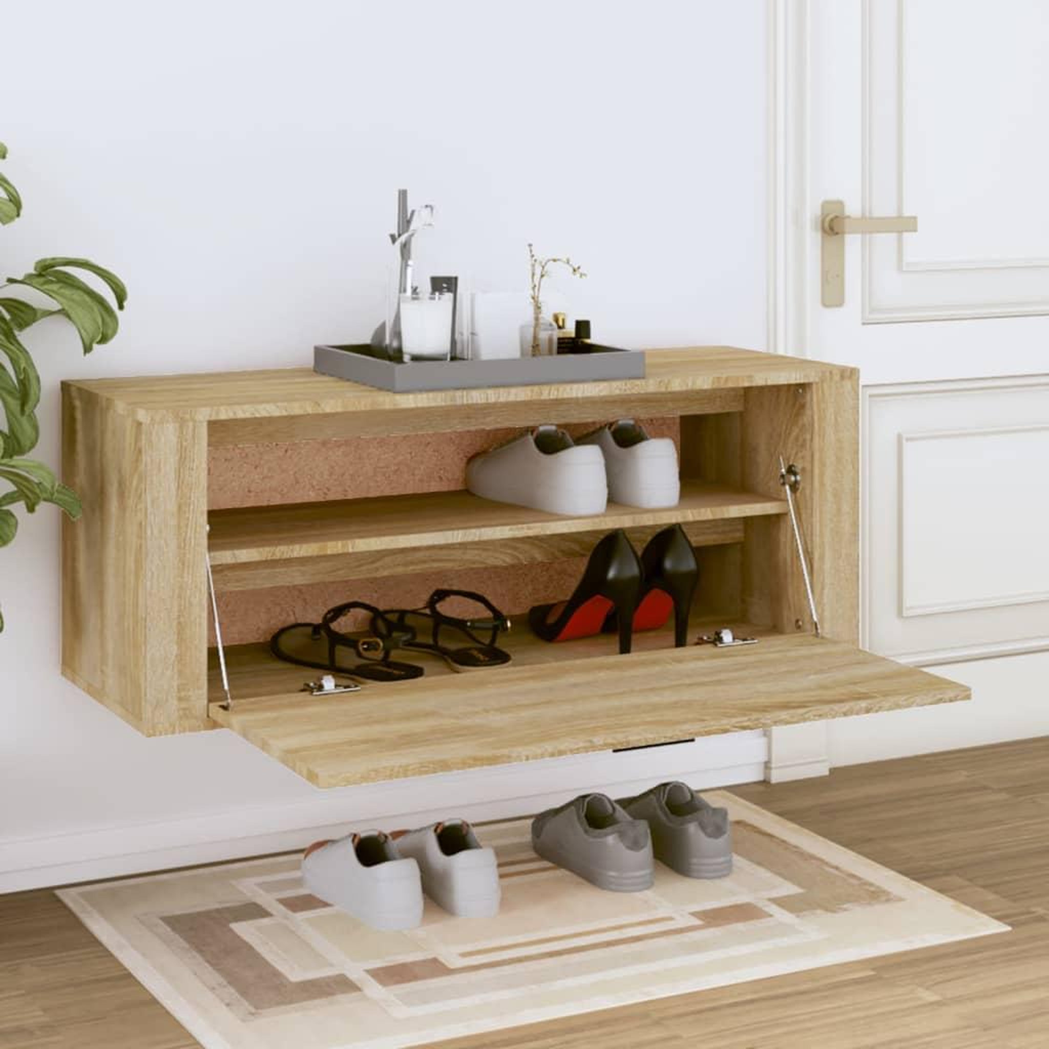 Voir la diapositive 3 : VIDAXL Armoire a chaussures murale Chene sonoma 100x35x38 cm