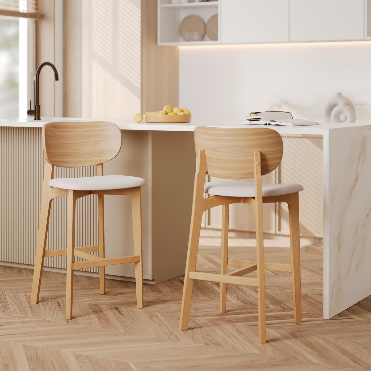 Rendez vous déco Lot de 2 chaises pour îlot central 66 cm en bois et tissu gris clair - Aria