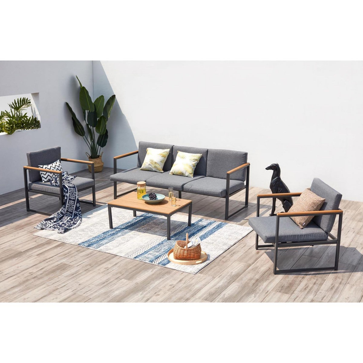 CONCEPT USINE Salon de jardin bas en aluminium gris TAHINA