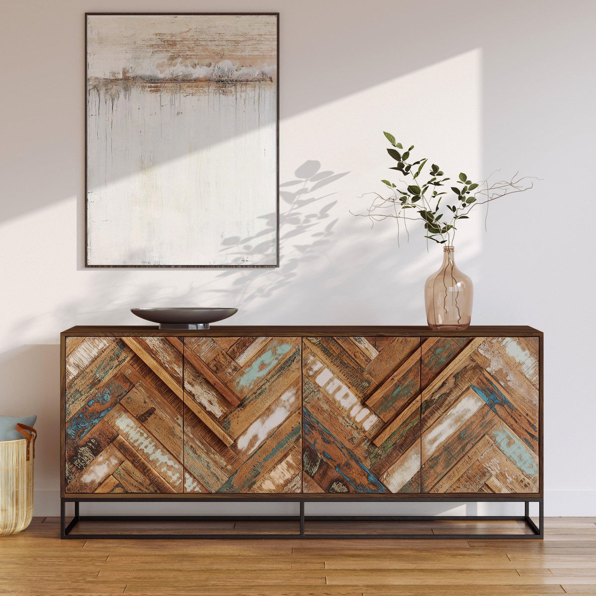 Rendez vous déco Buffet 4 portes en bois d'acacia et bois recyclé-Krabi