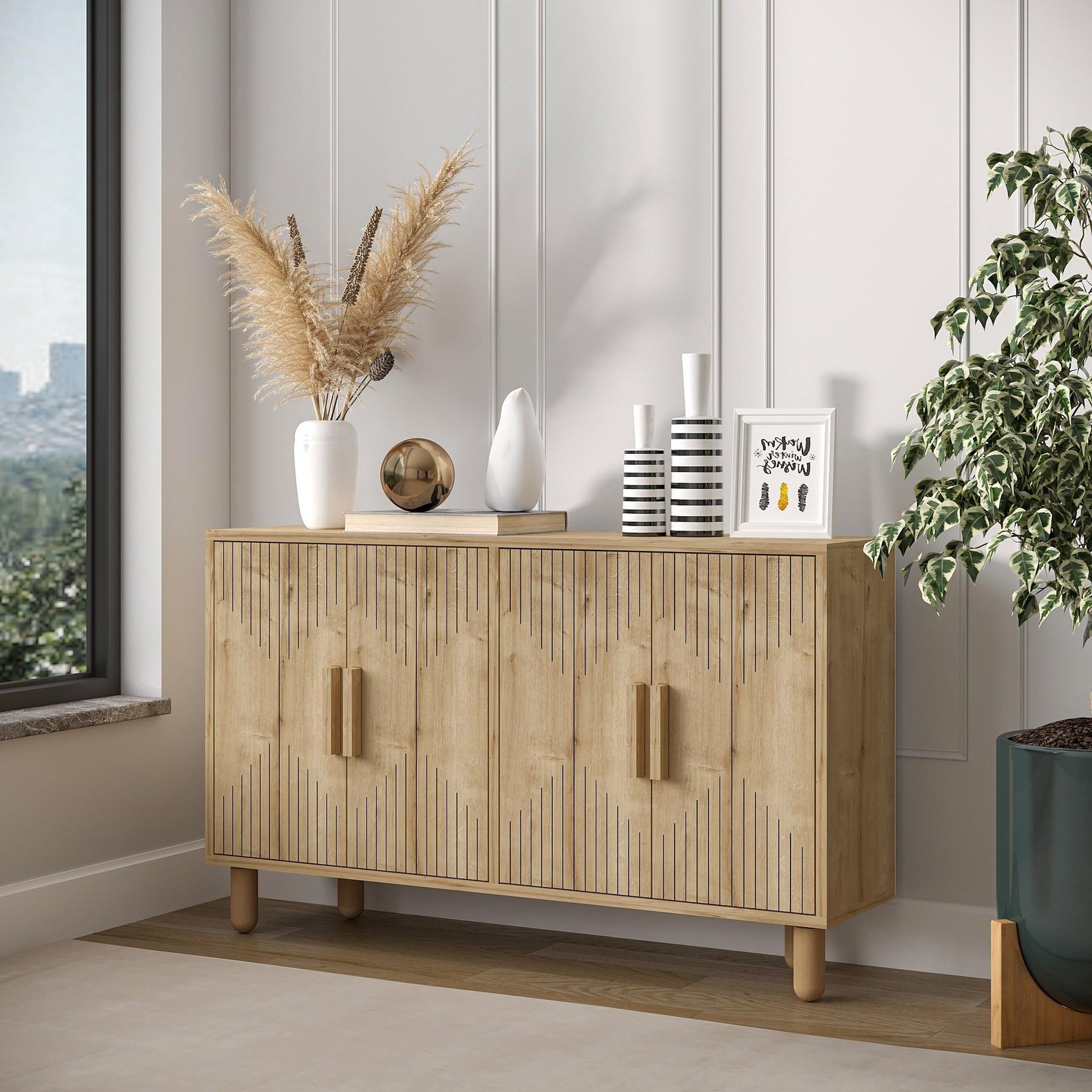 Voir la diapositive 3 : Habitat et Jardin Buffet en bois  roger  - 120 x 29 x 73 cm - chêne saphir