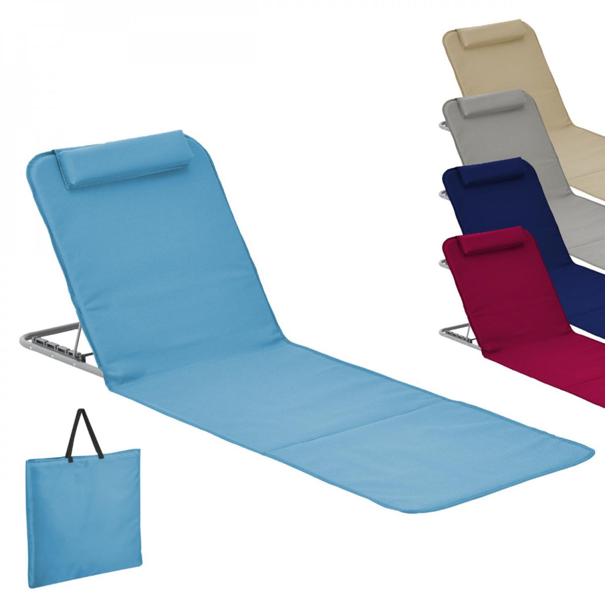 LINXOR Matelas, transat, tapis de plage avec dossier inclinable et sac de transport
