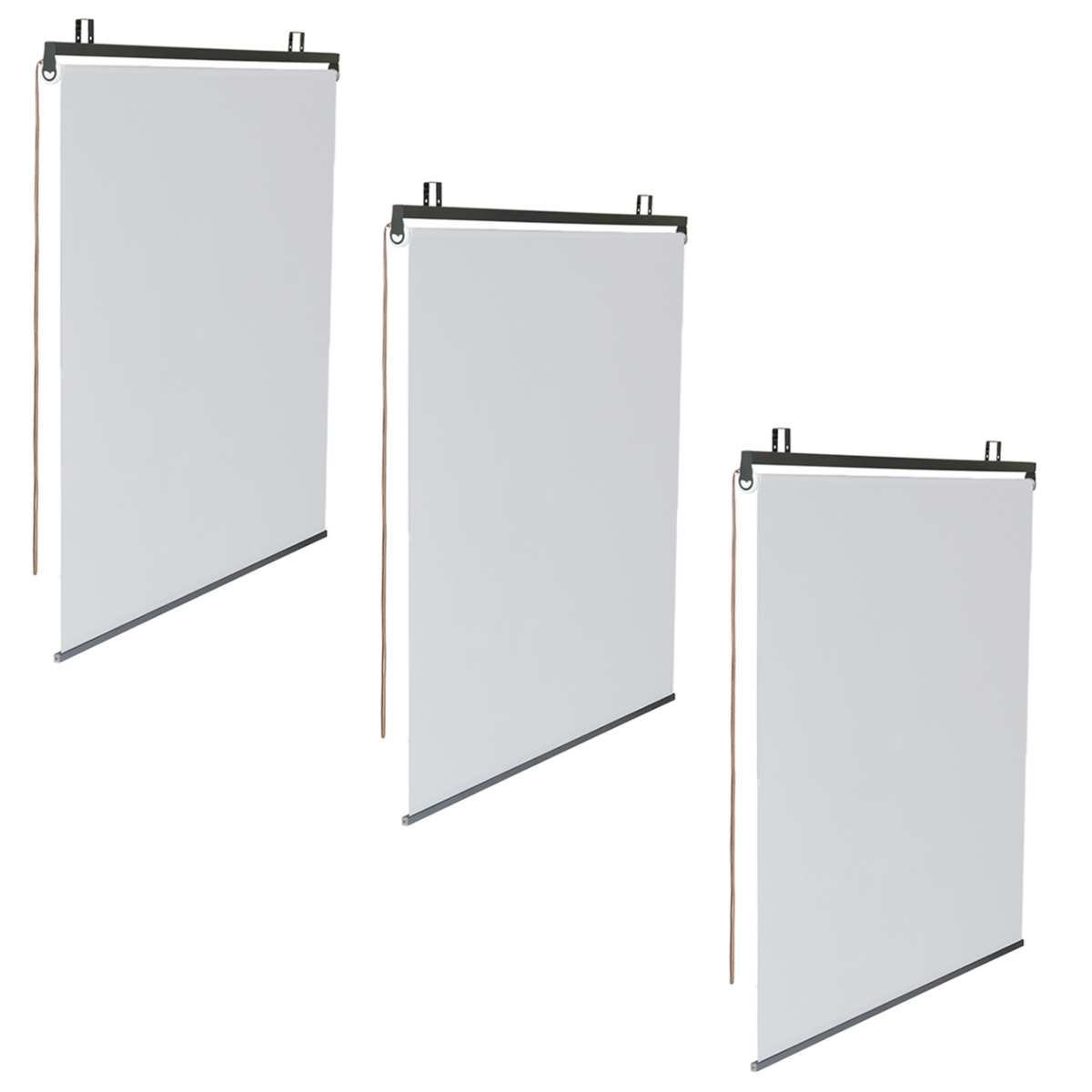 ID MARKET Lot de 3 stores enrouleurs L.124 x H. 225 CM pour pergola blanc