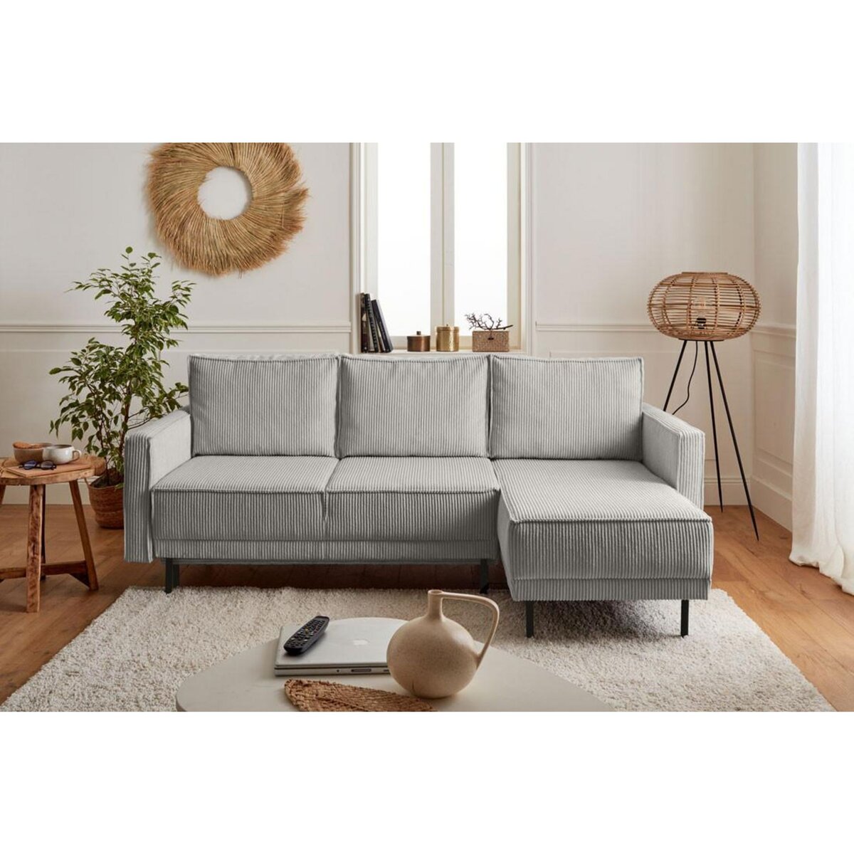 LISA DESIGN Charlie - canapé d'angle réversible - 4 places - convertible avec coffre - en velours côtelé