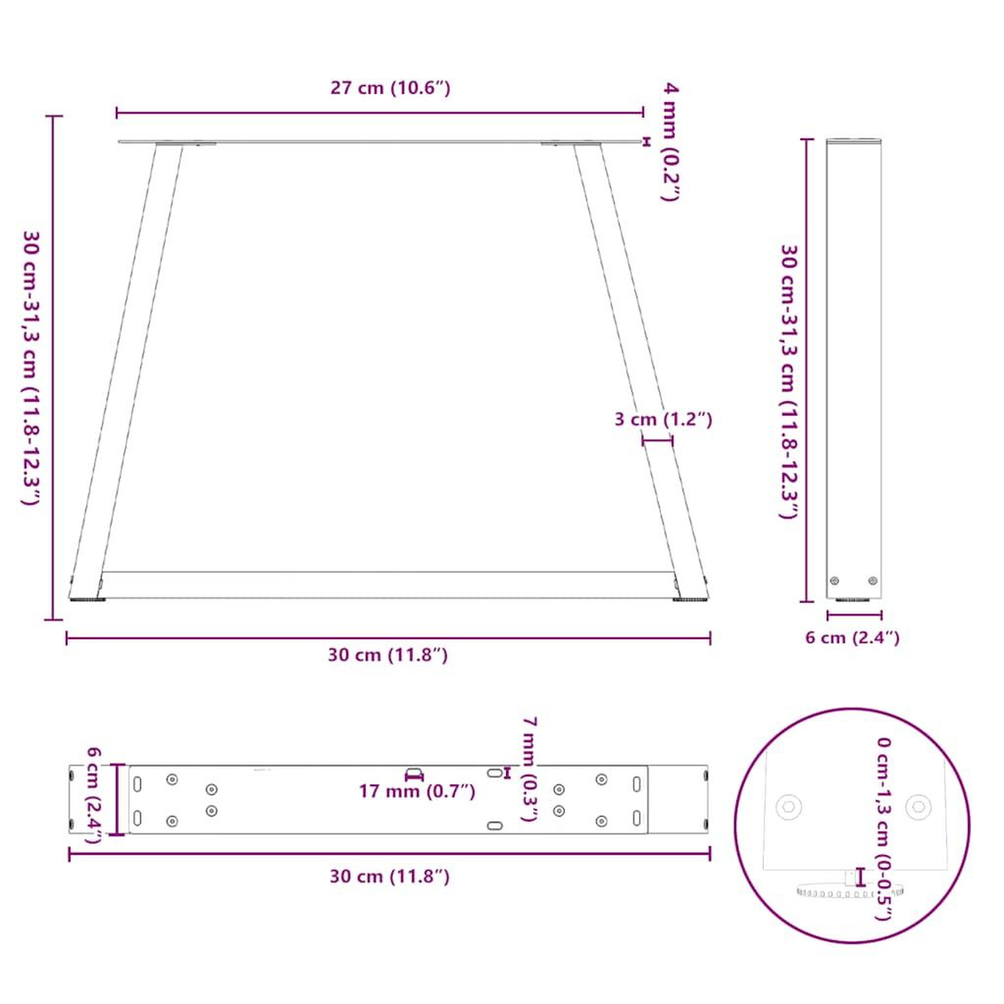 Voir la diapositive 6 : VIDAXL Pieds de table a manger forme V 2pcs blanc 30x(30-31,3)cm acier