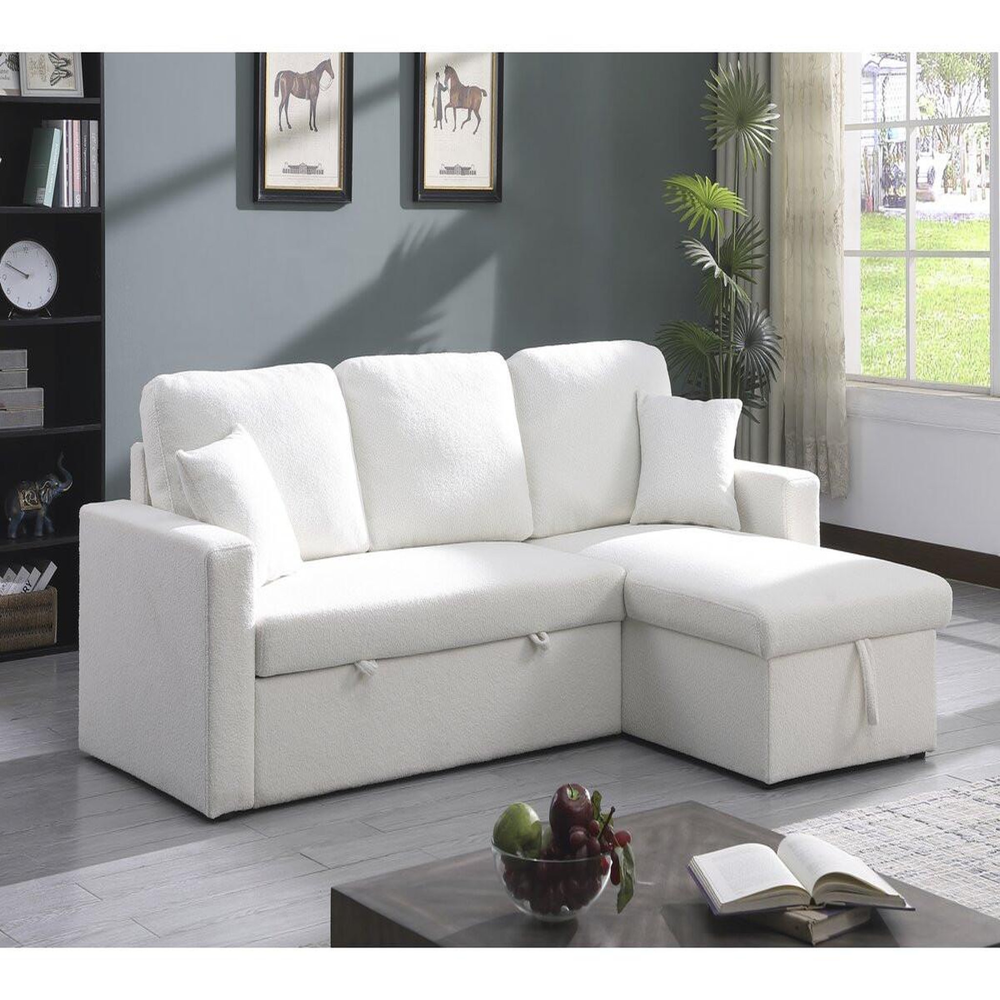 Voir la diapositive 2 : Habitat et Jardin Canapé d'angle convertible/reversible avec coffre  Alain  - 3 places - Bouclettes -  Blanc