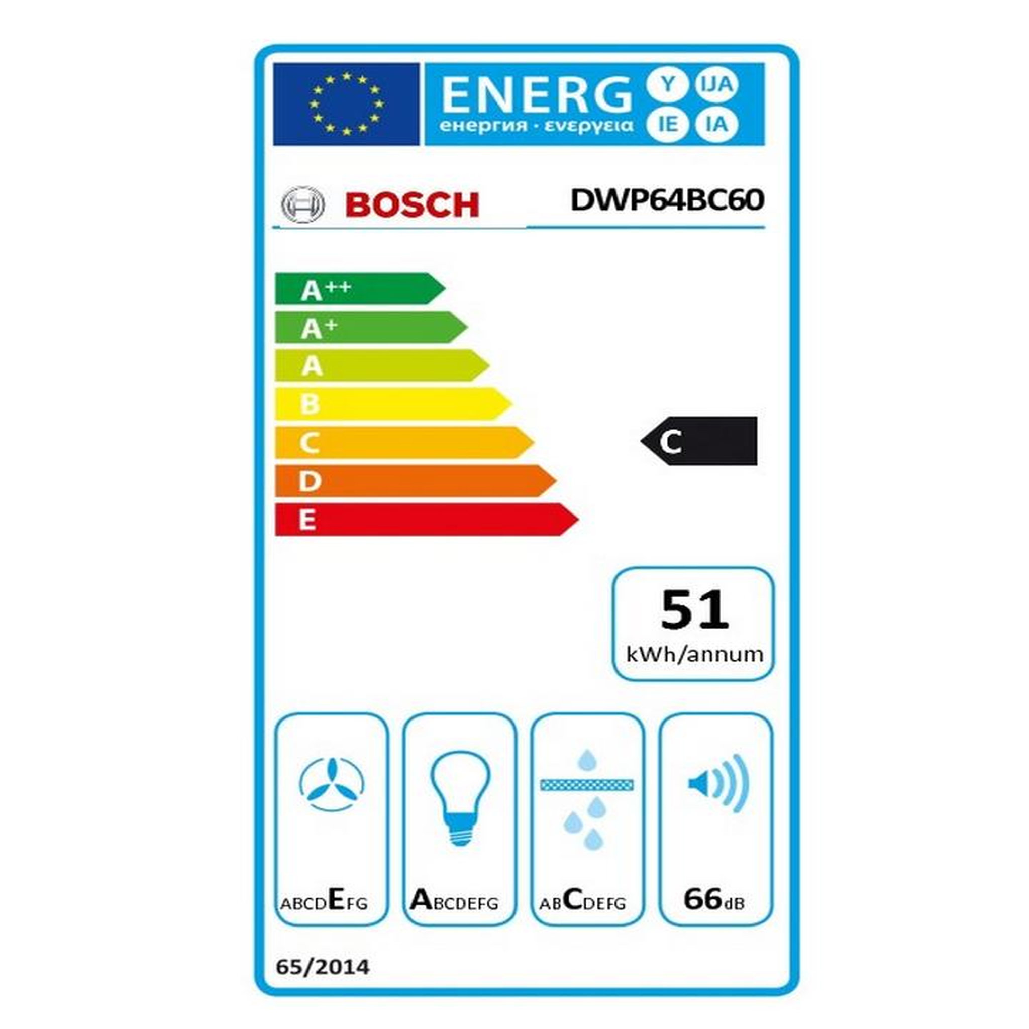 Voir la diapositive 2 : BOSCH Hotte décorative murale 60cm 360m3/h noir - dwp64bc60