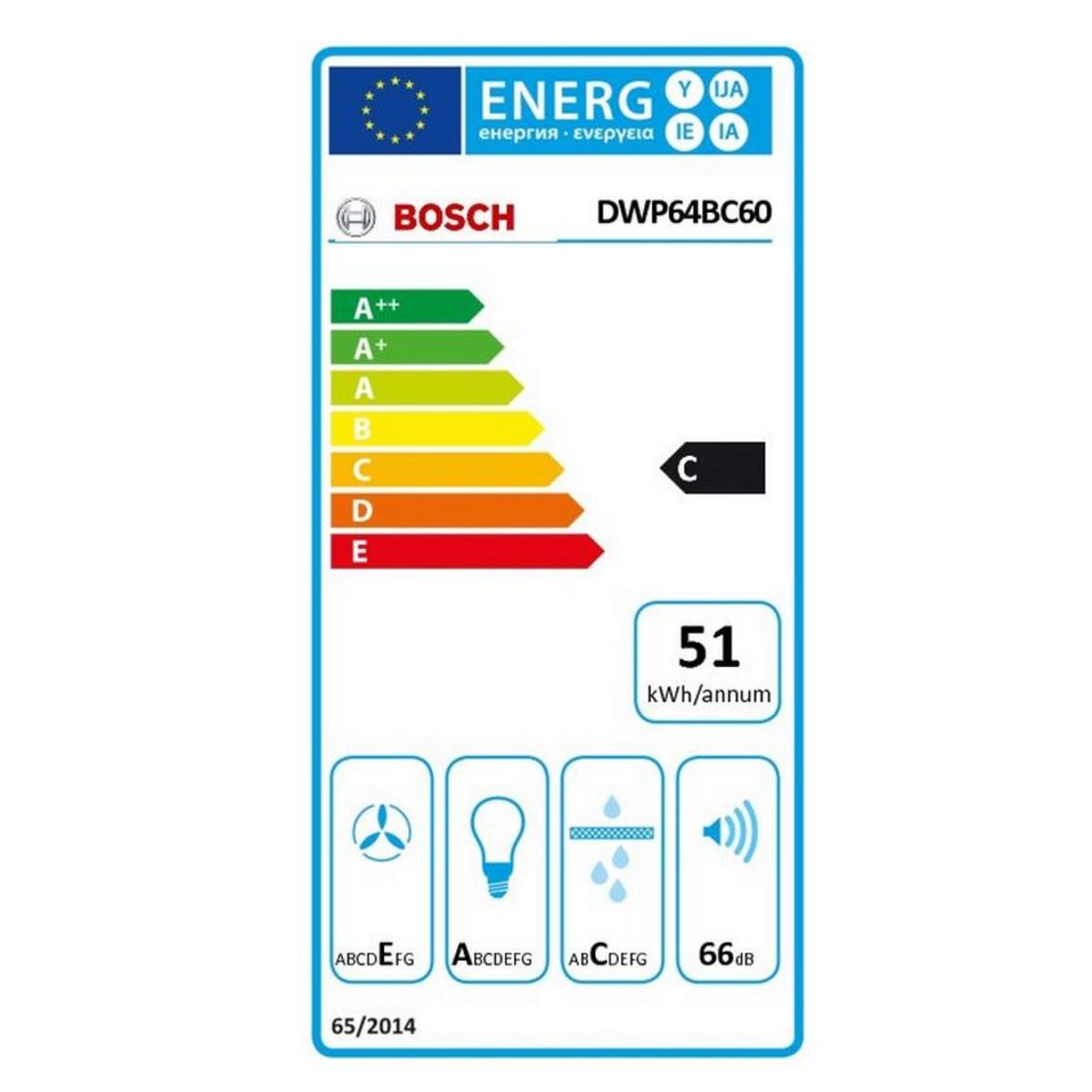 BOSCH Hotte décorative murale 60cm 360m3/h noir - dwp64bc60