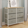 Voir la diapositive 2 : ID MARKET Commode 6 tiroirs en tissu ALTA 80 cm gris clair et plateau effet bois design industriel