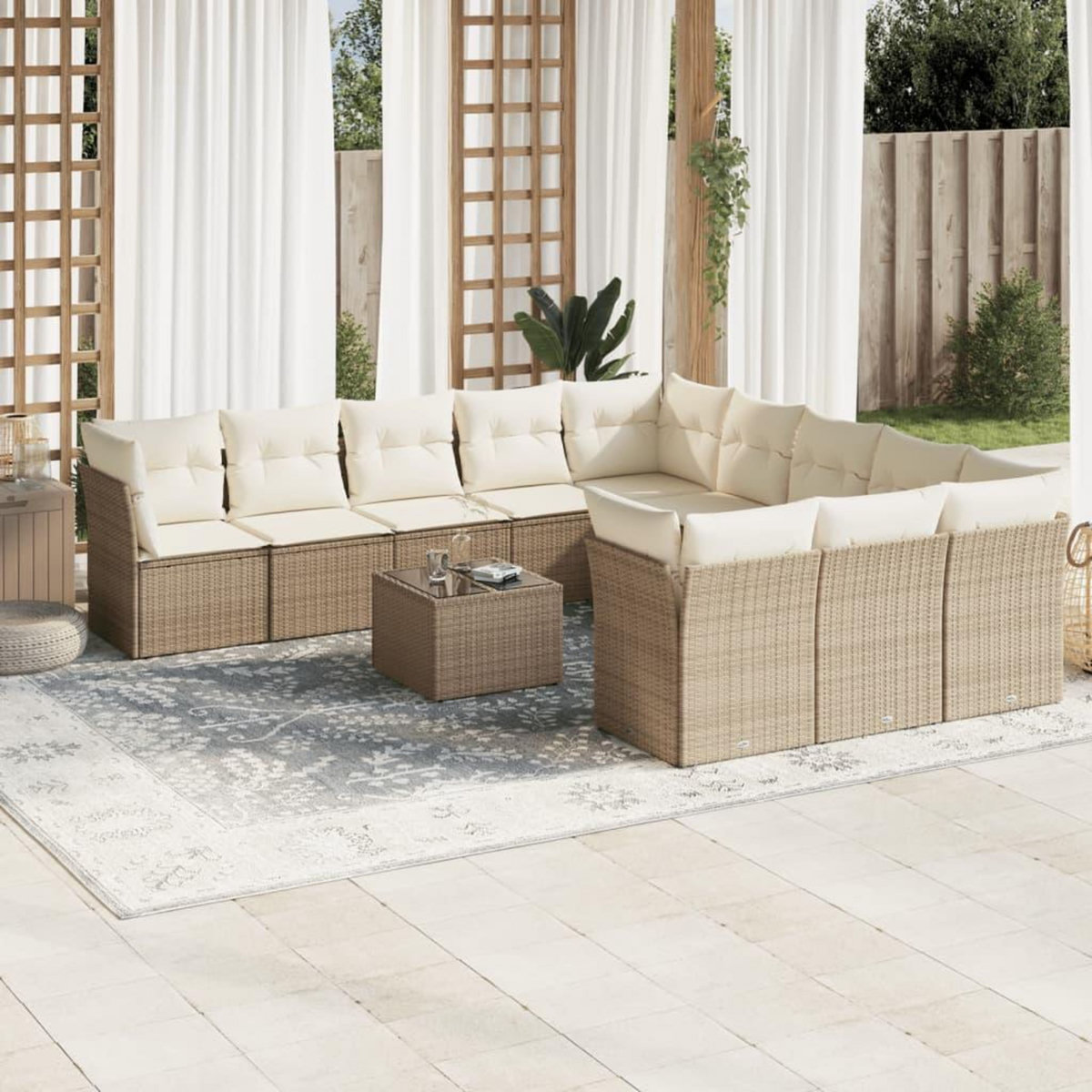 VIDAXL Salon de jardin avec coussins 12 pcs beige resine tressee