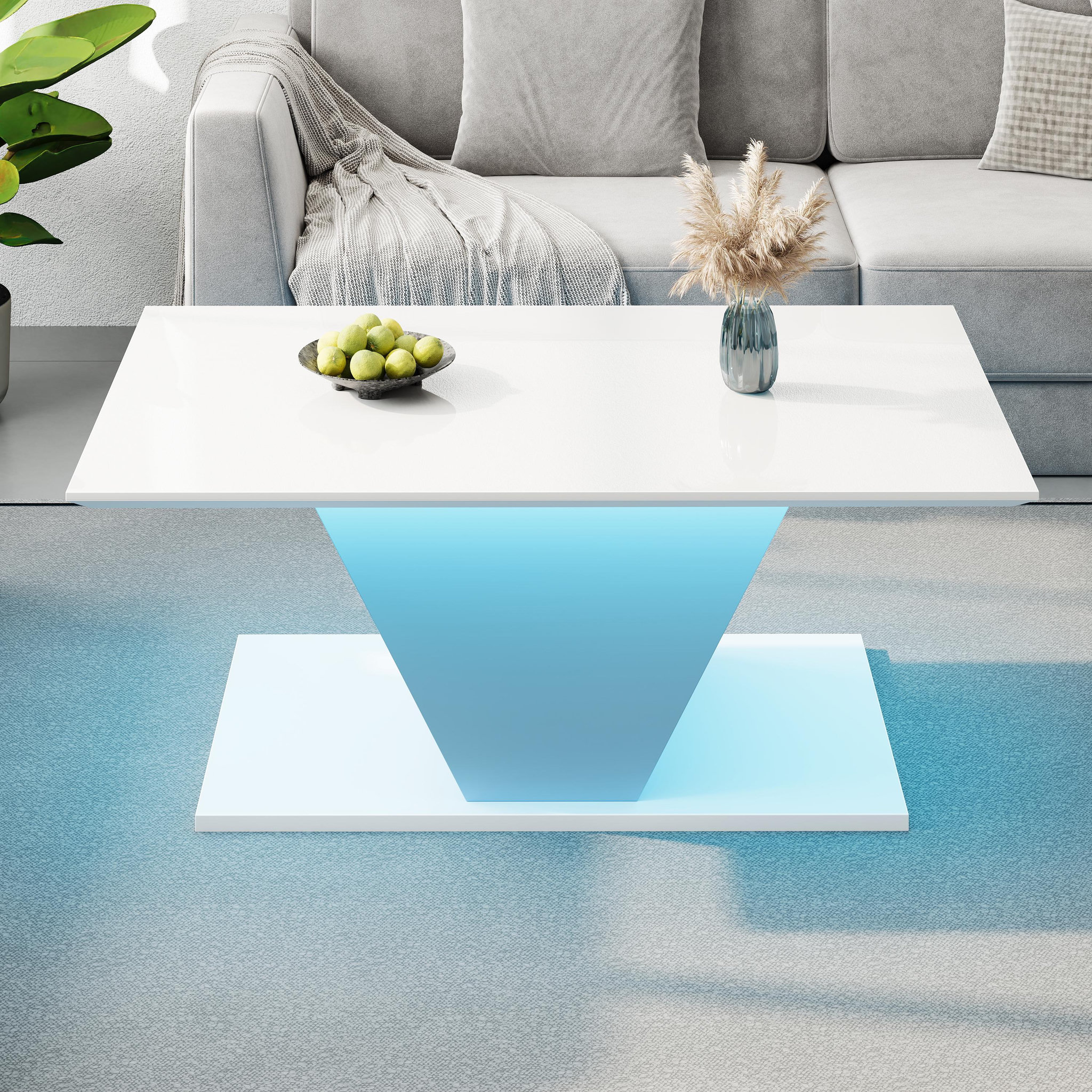 Voir la diapositive 2 : MERAX Table basse rectangulaire blanc - 50x100 cm led panneau de particules